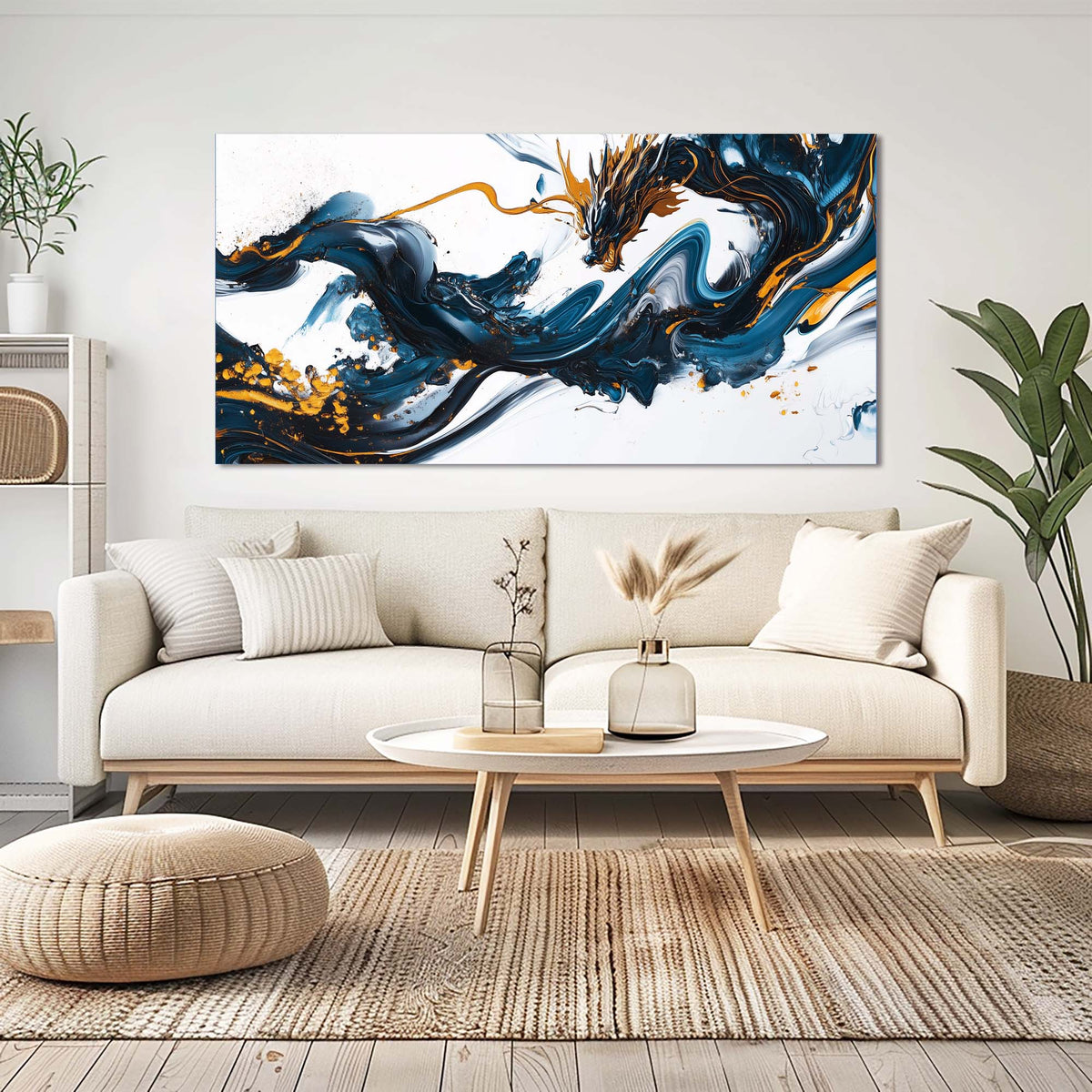 Navy Blue Fantasy Abstract Wall Art Art Deco Painting Prints Canvas Artwork Living Room Family Bedroom Office Decor