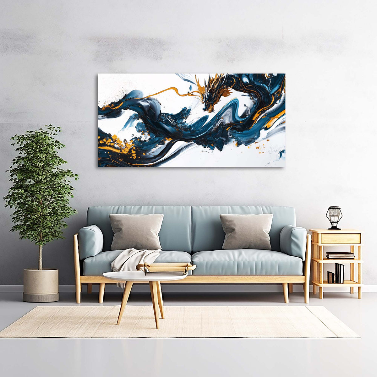 Navy Blue Fantasy Abstract Wall Art Art Deco Painting Prints Canvas Artwork Living Room Family Bedroom Office Decor