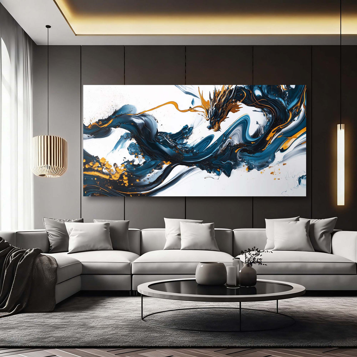 Navy Blue Fantasy Abstract Wall Art Art Deco Painting Prints Canvas Artwork Living Room Family Bedroom Office Decor