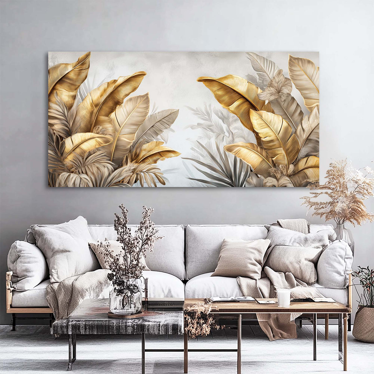 Light Gray Tropical Floral Wall Art Canvas Painting Prints Artwor Office Bedroom Living Room Decor