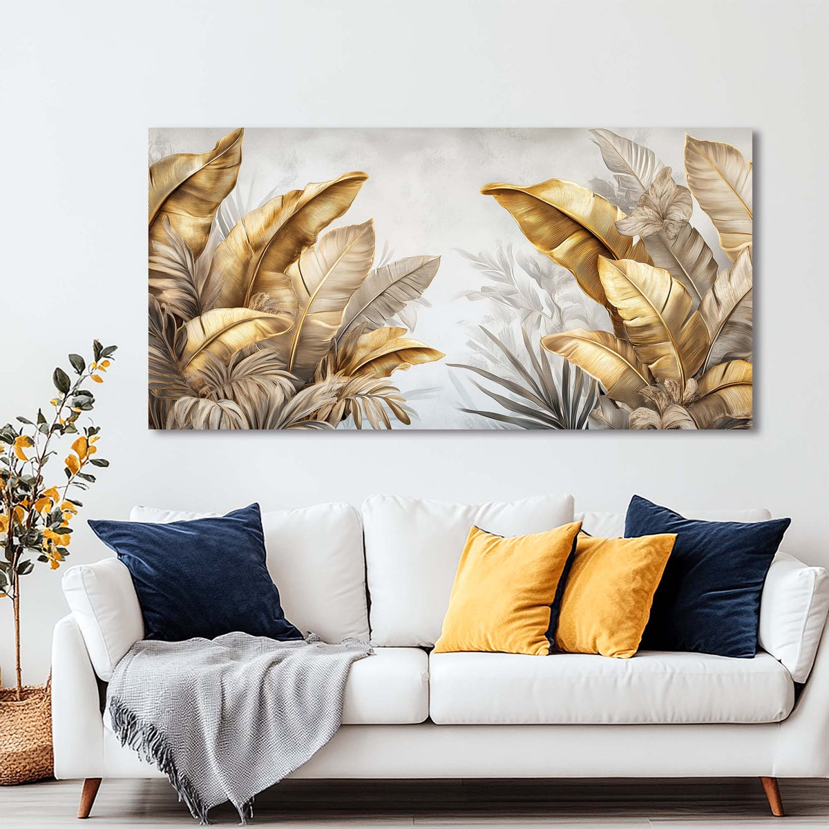 Light Gray Tropical Floral Wall Art Canvas Painting Prints Artwor Office Bedroom Living Room Decor