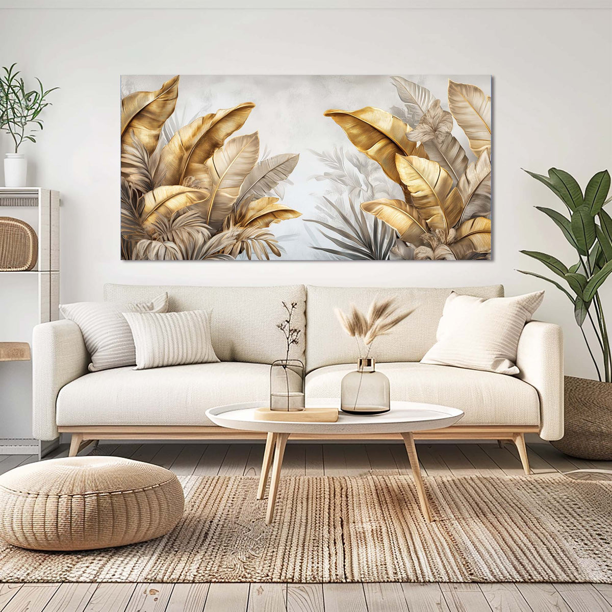 Light Gray Tropical Floral Wall Art Canvas Painting Prints Artwor Office Bedroom Living Room Decor