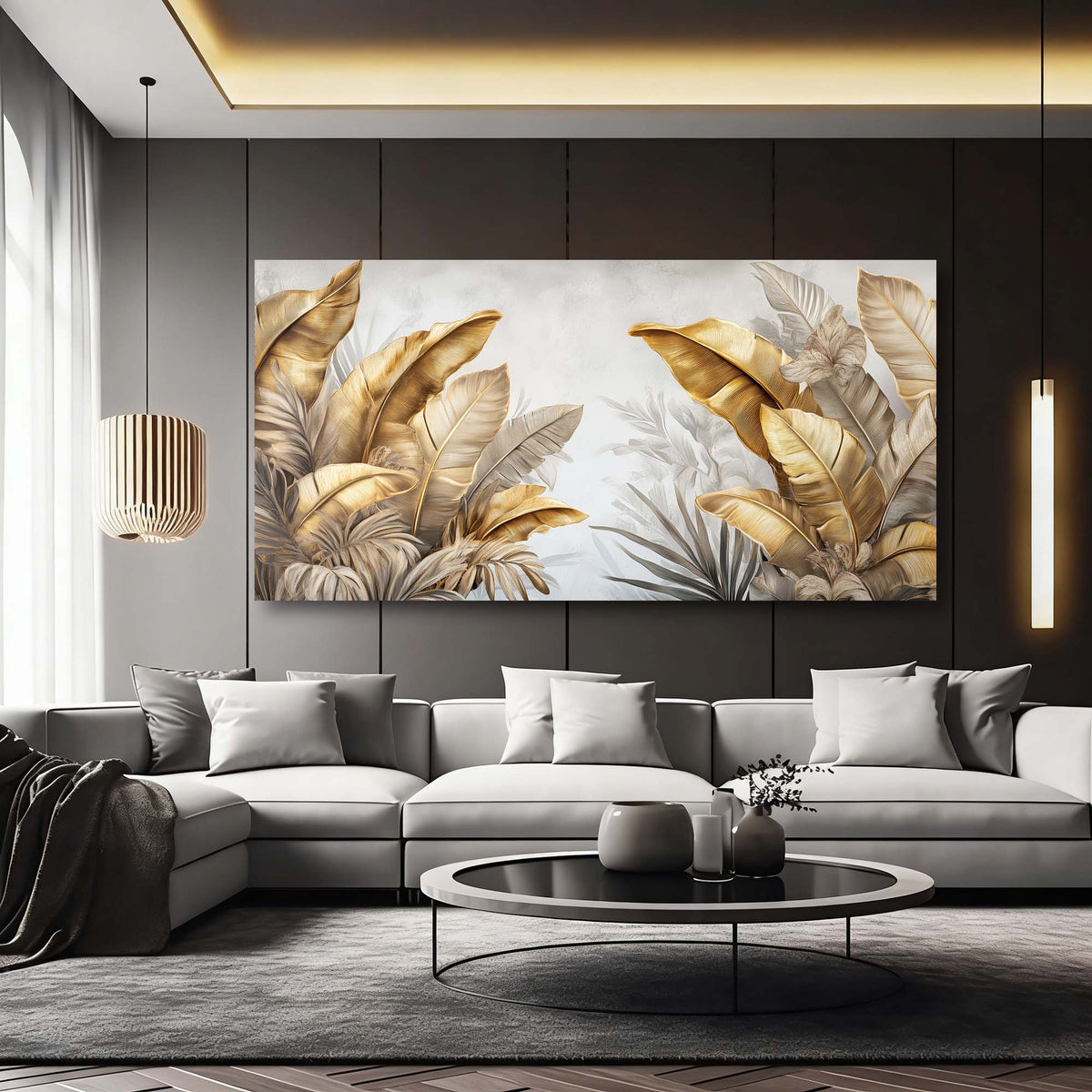 Light Gray Tropical Floral Wall Art Canvas Painting Prints Artwor Office Bedroom Living Room Decor