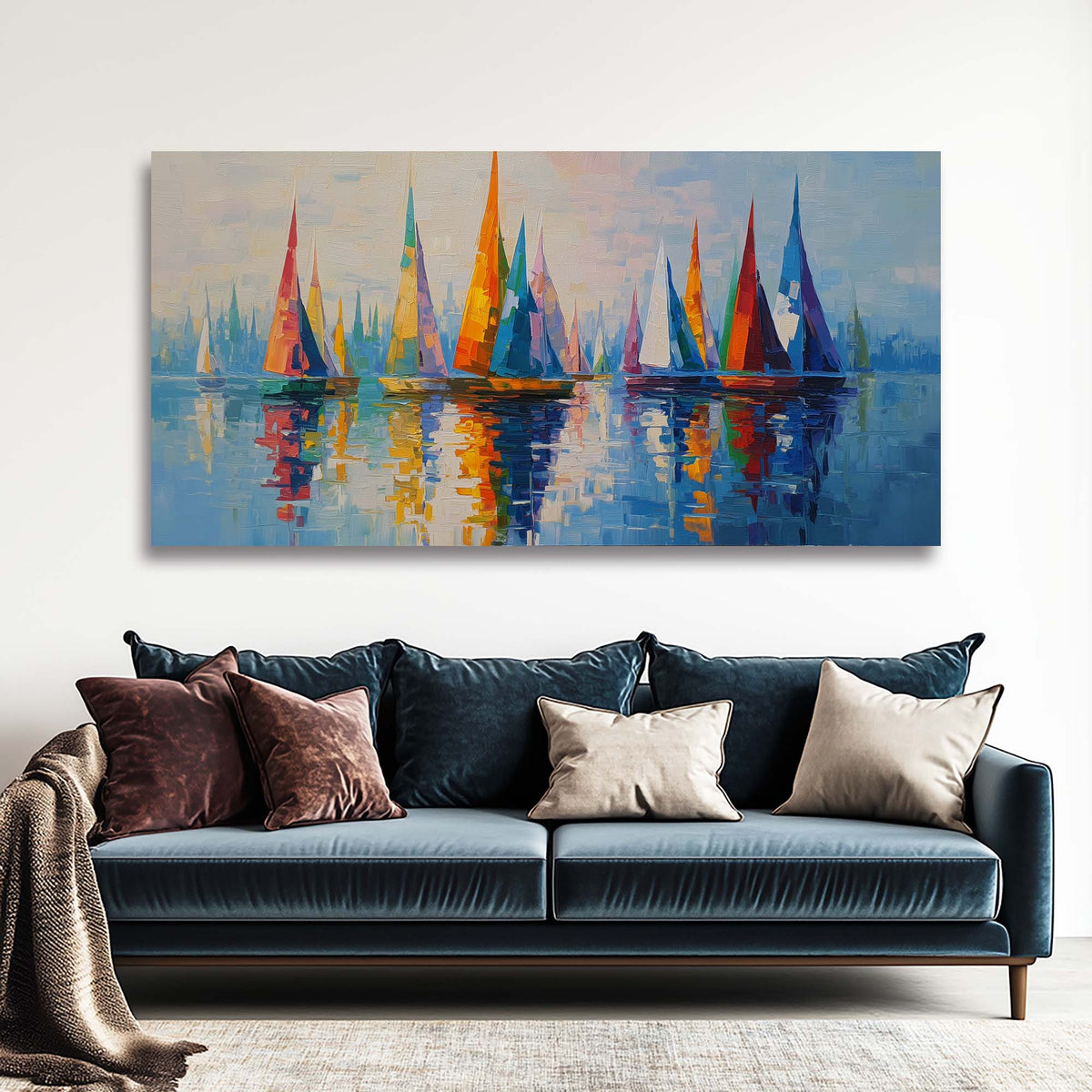 Navy Blue Nautical Abstract Wall Art Canvas Painting Prints Artwor Office Bedroom Living Room Decor