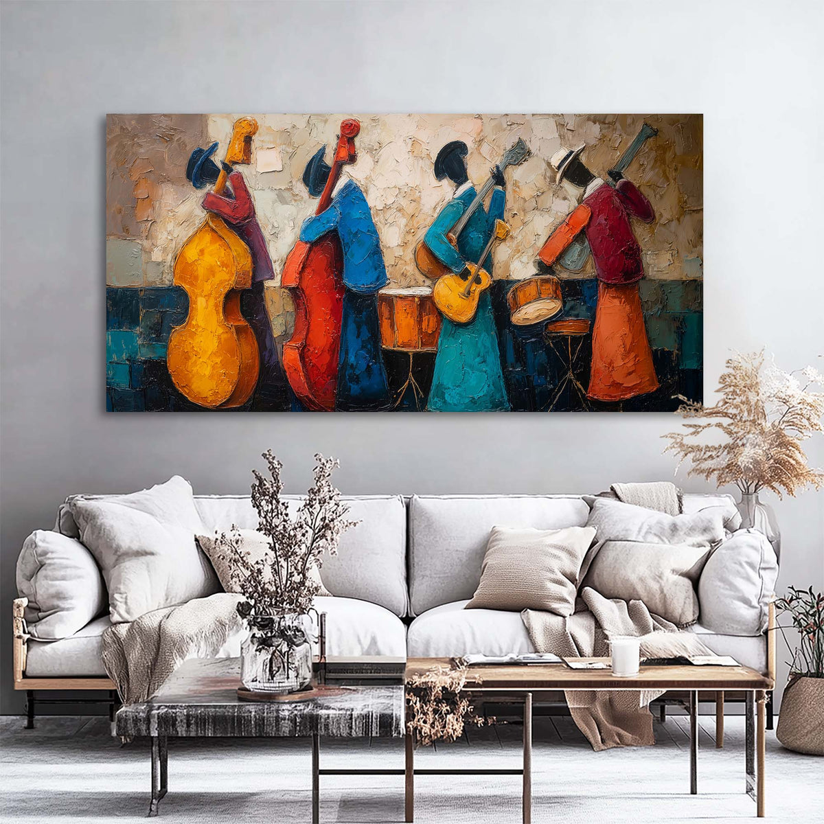 Navy Blue Jazzy Abstract Wall Art for Living Room Canvas Painting Prints Artwork Family Bedroom Office Decor