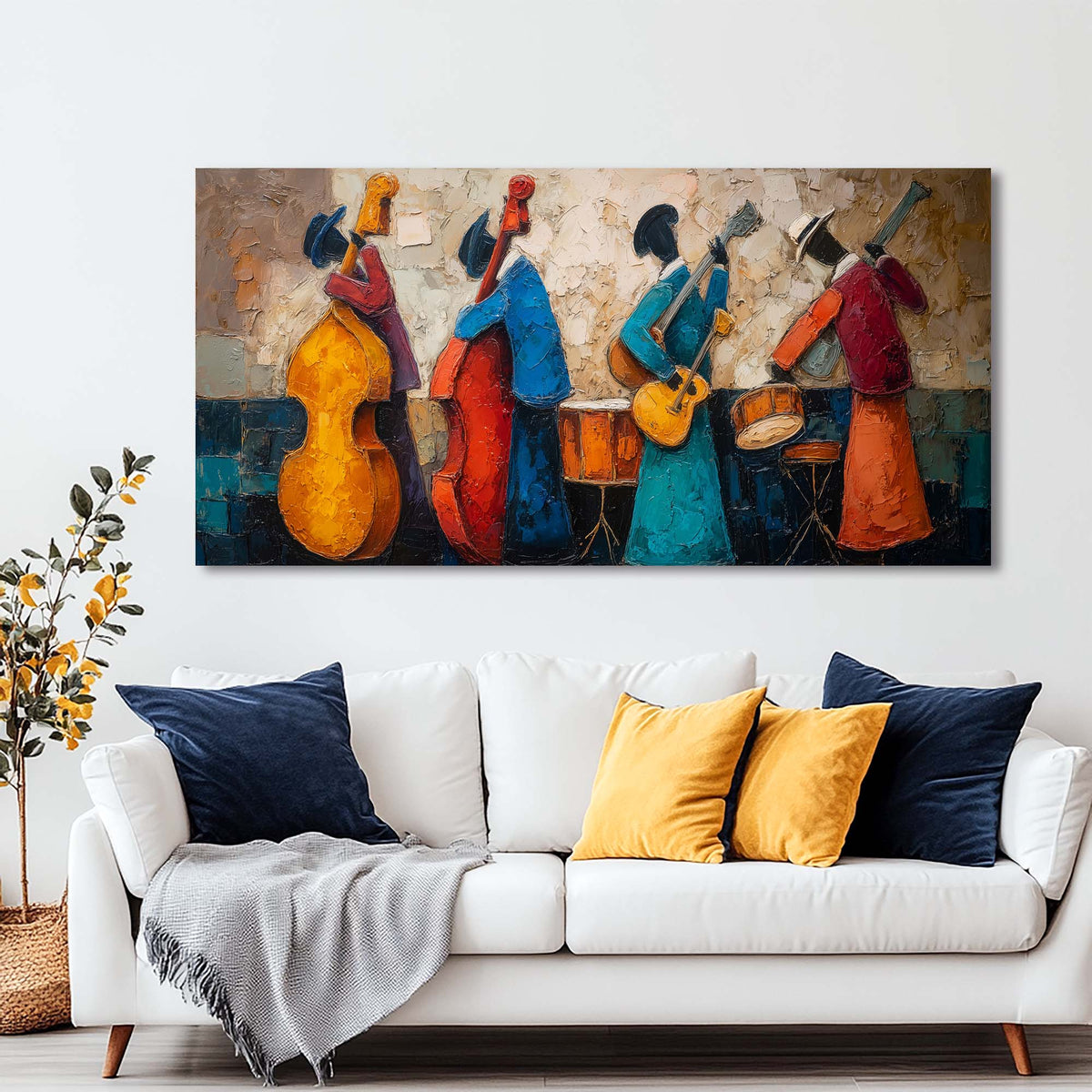 Navy Blue Jazzy Abstract Wall Art for Living Room Canvas Painting Prints Artwork Family Bedroom Office Decor
