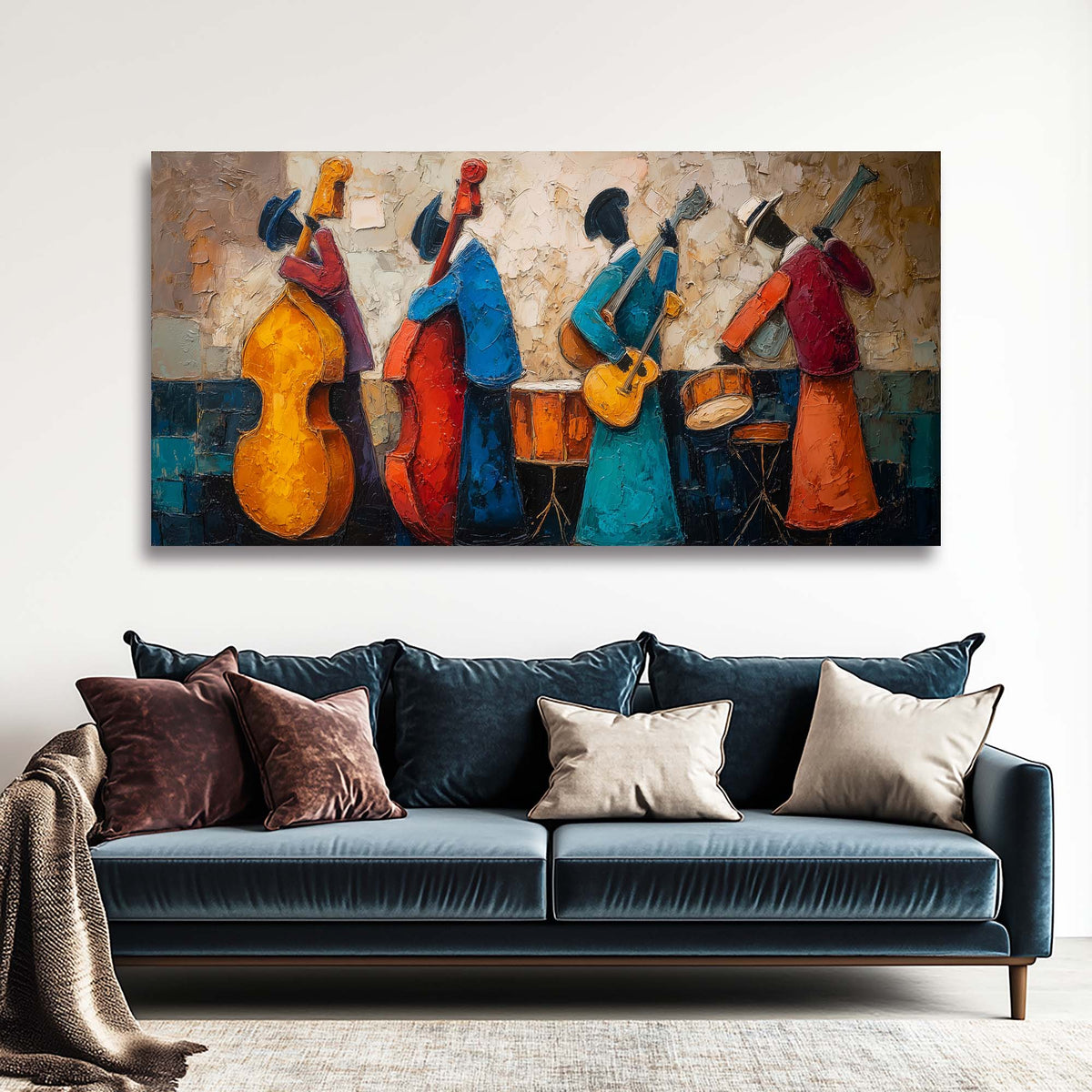 Navy Blue Jazzy Abstract Wall Art for Living Room Canvas Painting Prints Artwork Family Bedroom Office Decor