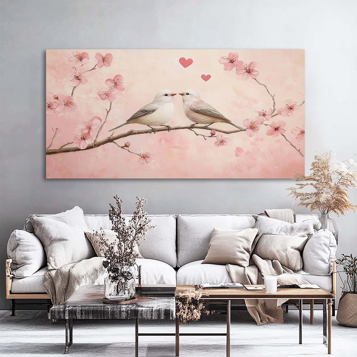 Pink Pretty Floral Canvas Wall Art for Living Room Prints Artwork Bedroom Office Decor