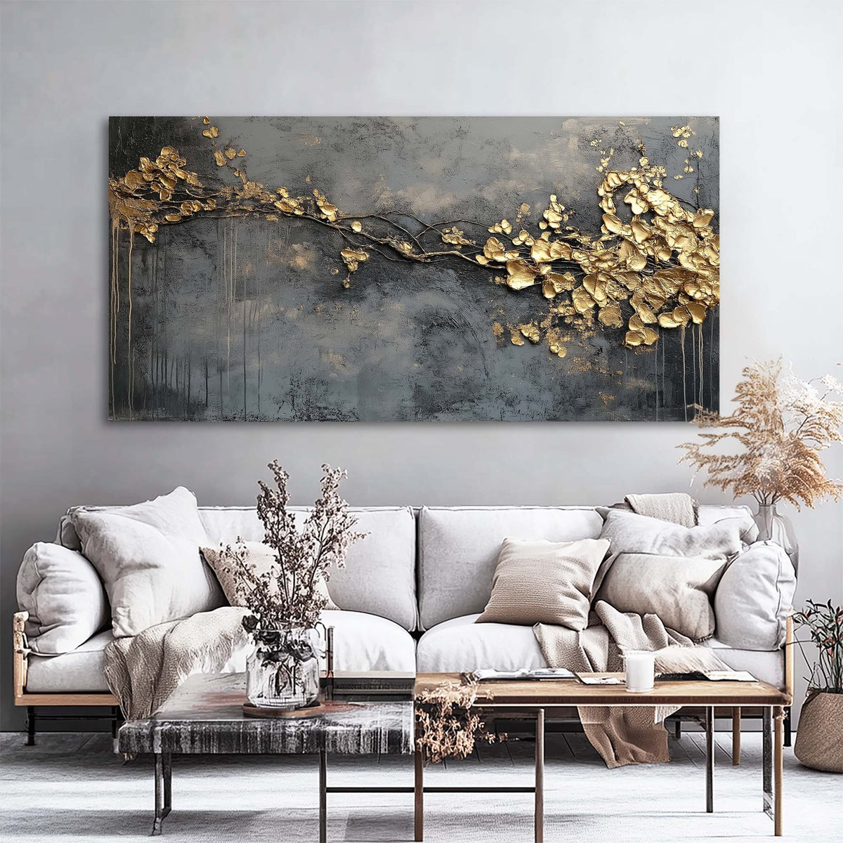 Blue Abstract Floral Wall Art Canvas Painting Prints Artwor Office Bedroom Living Room Decor