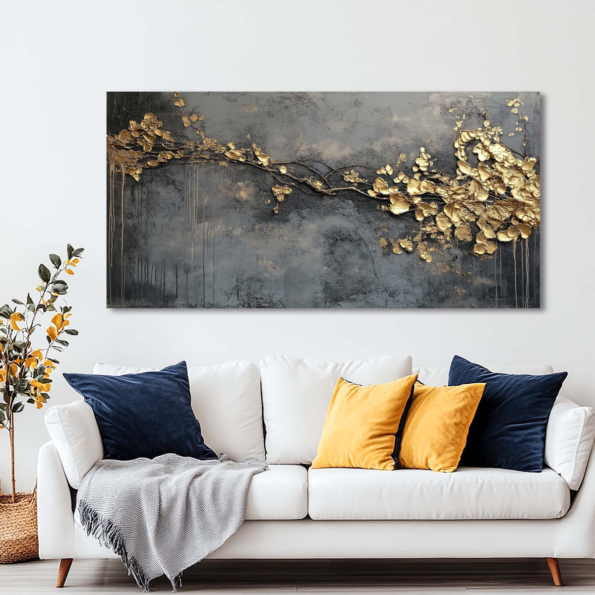 Blue Abstract Floral Wall Art Canvas Painting Prints Artwor Office Bedroom Living Room Decor