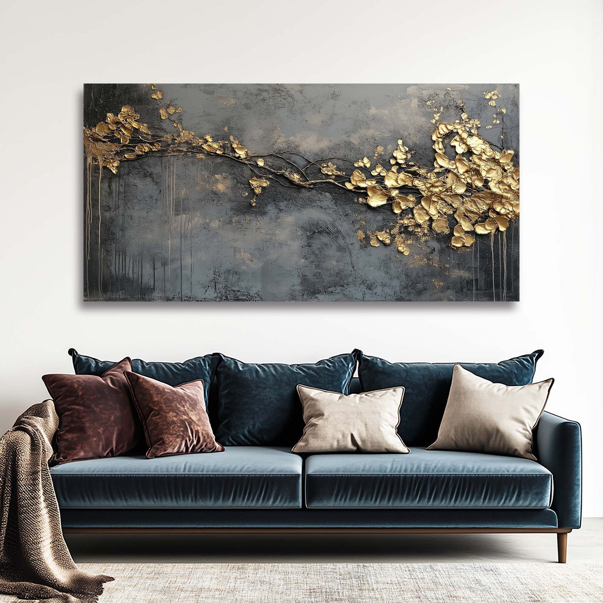 Blue Abstract Floral Wall Art Canvas Painting Prints Artwor Office Bedroom Living Room Decor
