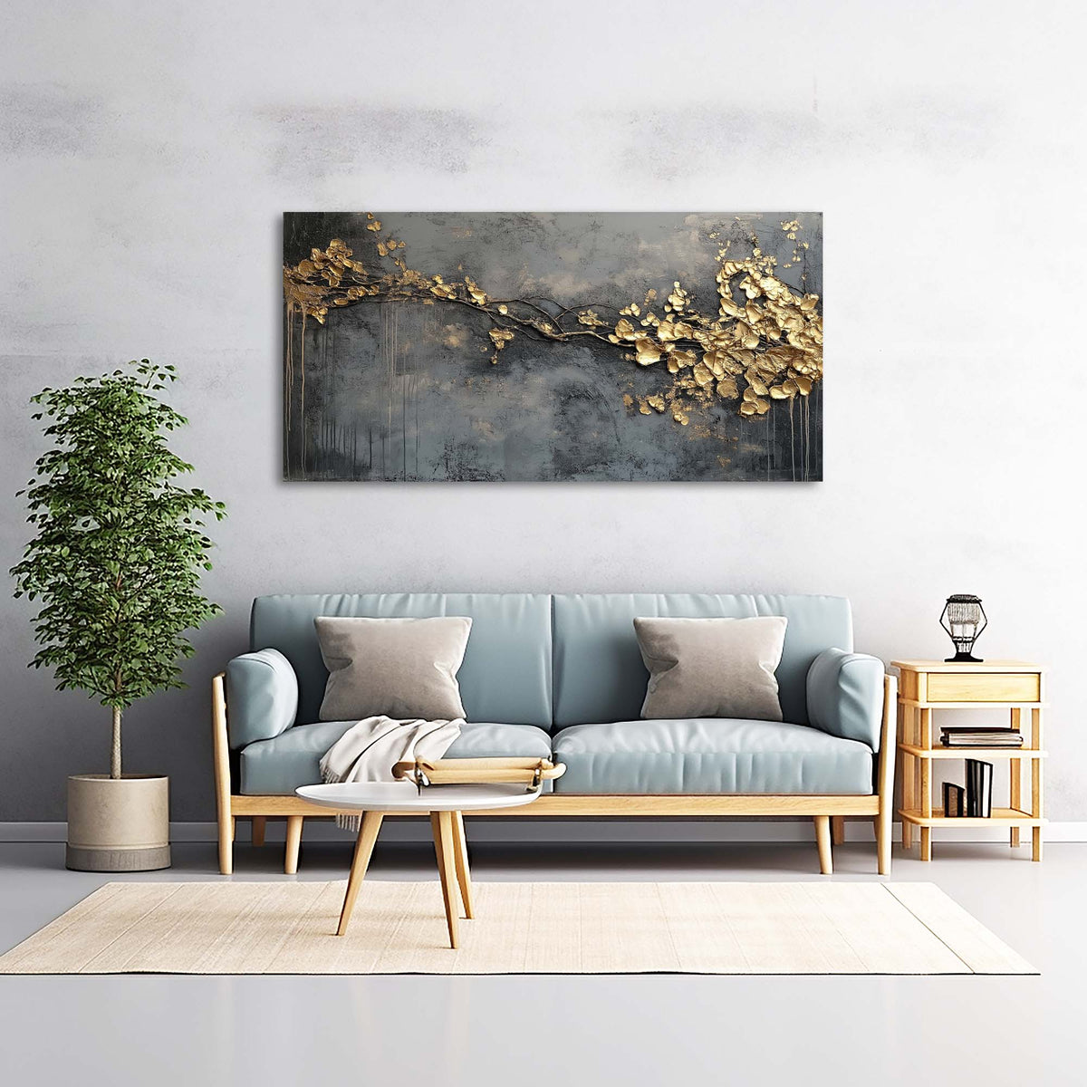 Blue Abstract Floral Wall Art Canvas Painting Prints Artwor Office Bedroom Living Room Decor