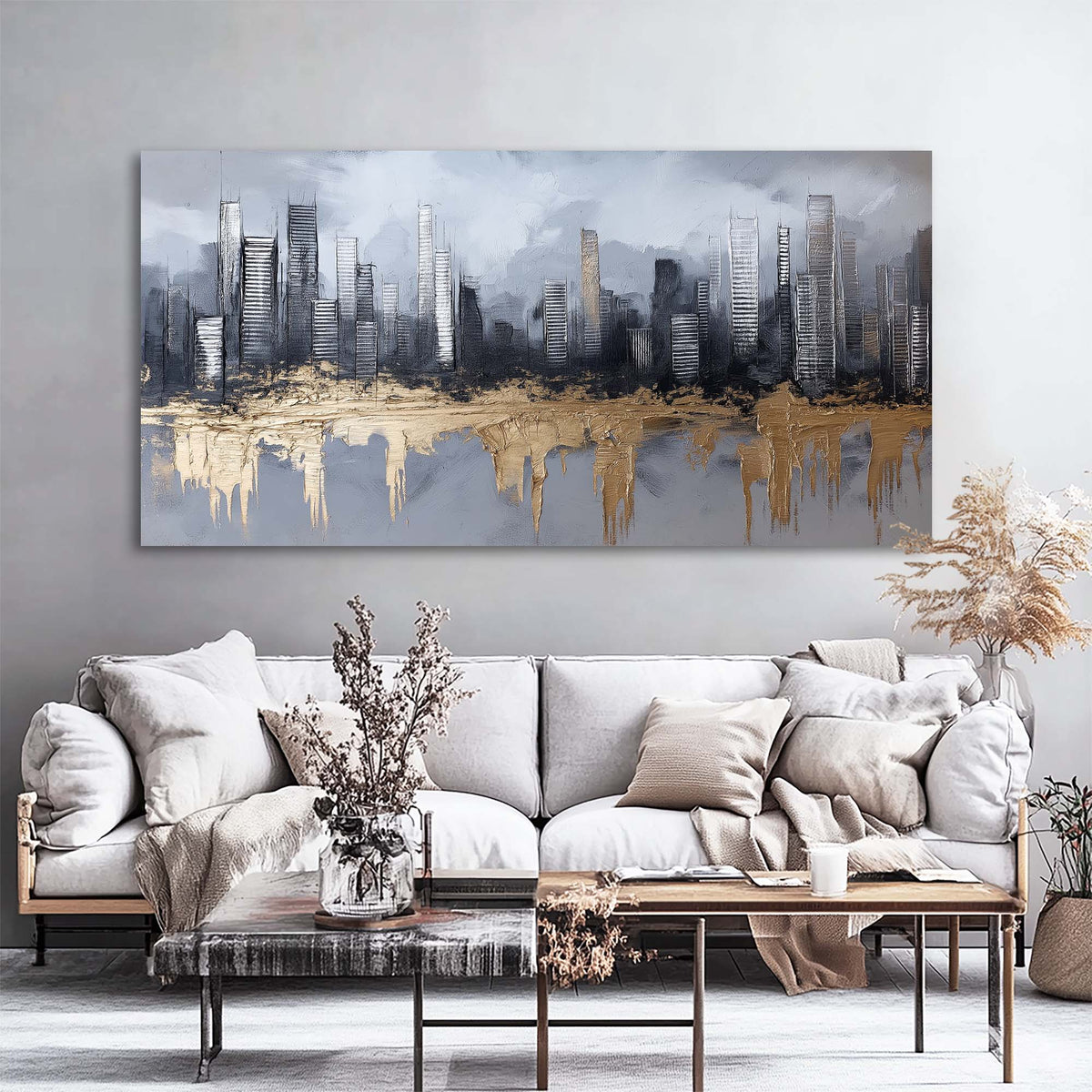 Blue Urban Abstract Wall Art Canvas Painting Prints Artwor Office Bedroom Living Room Decor