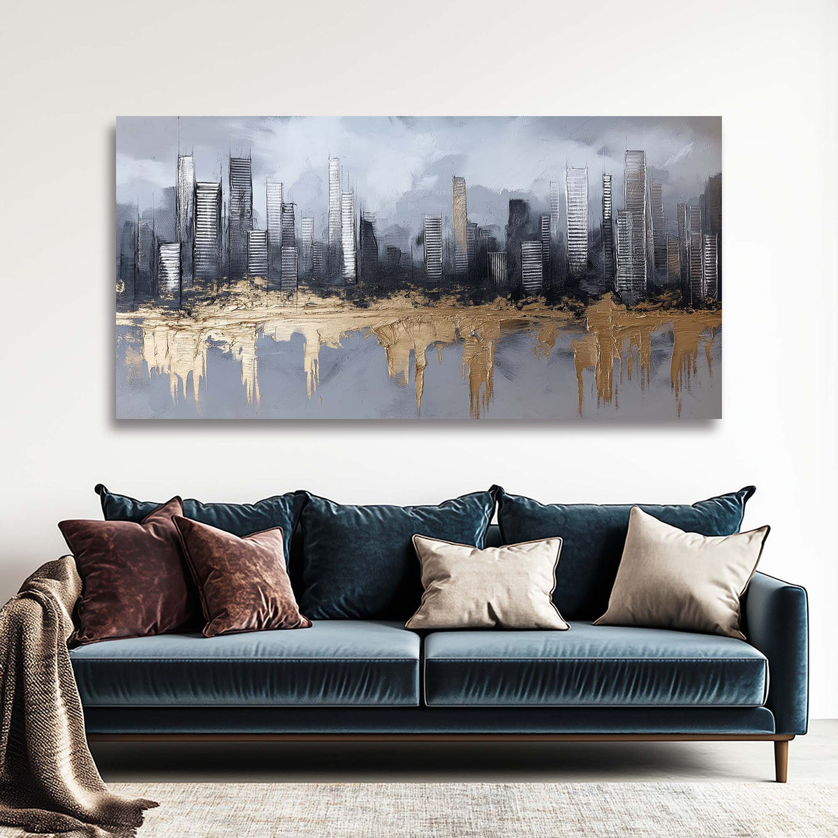 Blue Urban Abstract Wall Art Canvas Painting Prints Artwor Office Bedroom Living Room Decor
