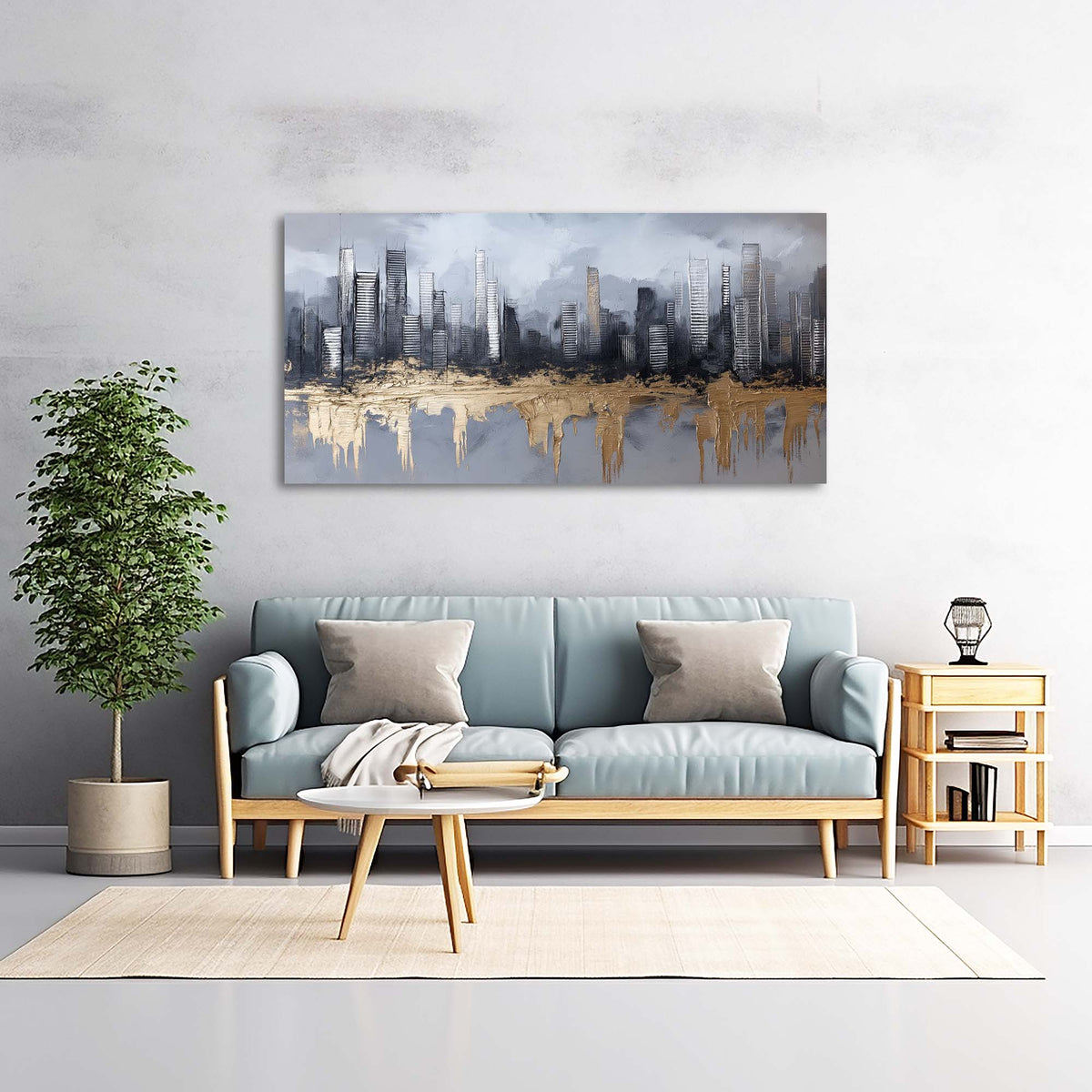 Blue Urban Abstract Wall Art Canvas Painting Prints Artwor Office Bedroom Living Room Decor