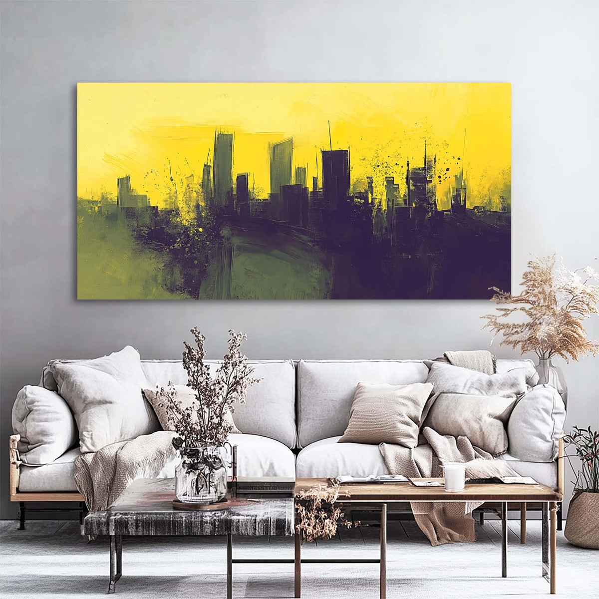 Yellow Urban Abstract Wall Art Modern Canvas Painting Prints Artwork Office Hallway Bedroom Living Room Decor