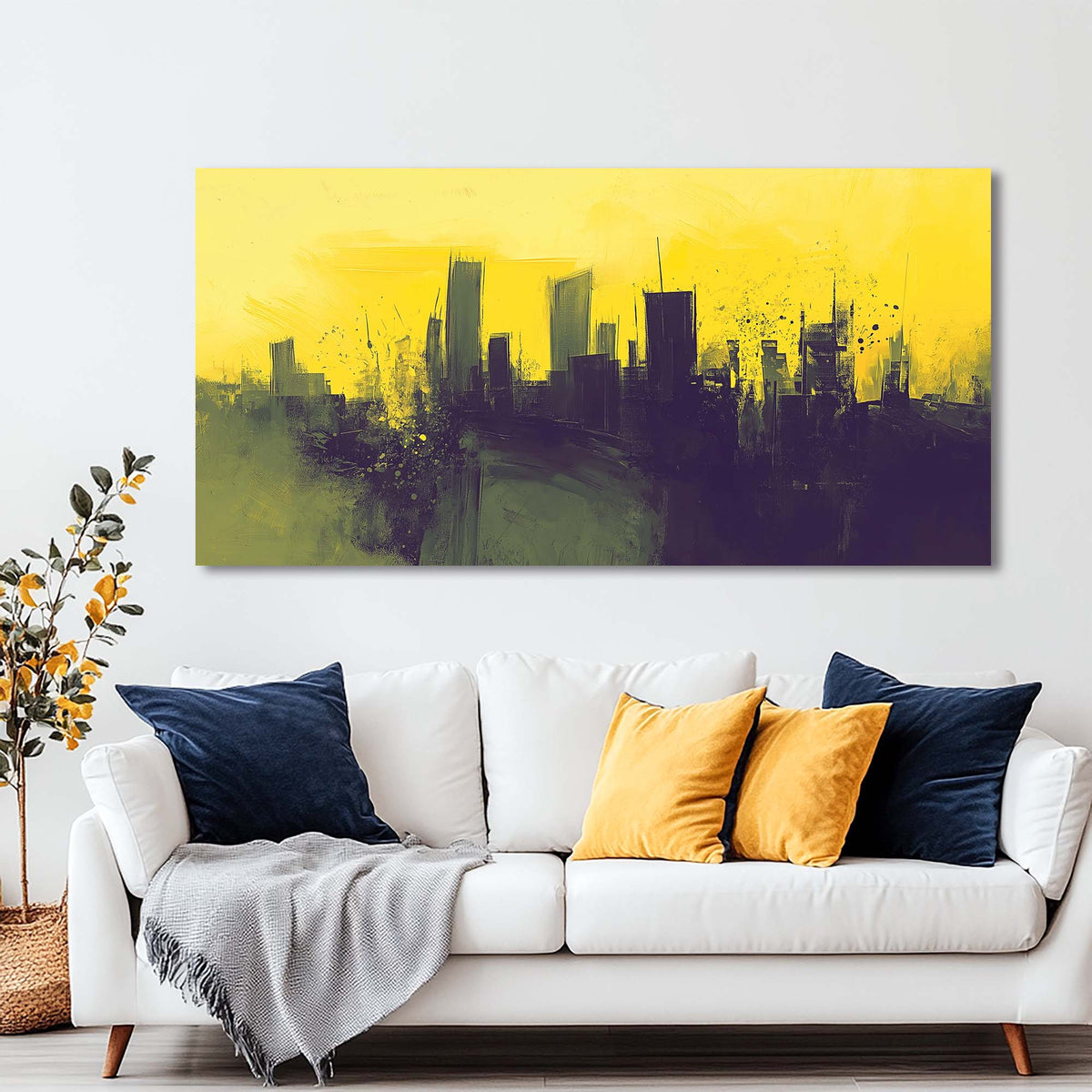 Yellow Urban Abstract Wall Art Modern Canvas Painting Prints Artwork Office Hallway Bedroom Living Room Decor