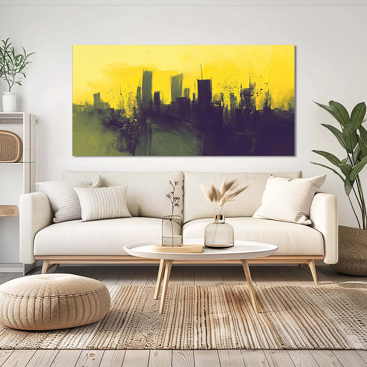 Yellow Urban Abstract Wall Art Modern Canvas Painting Prints Artwork Office Hallway Bedroom Living Room Decor