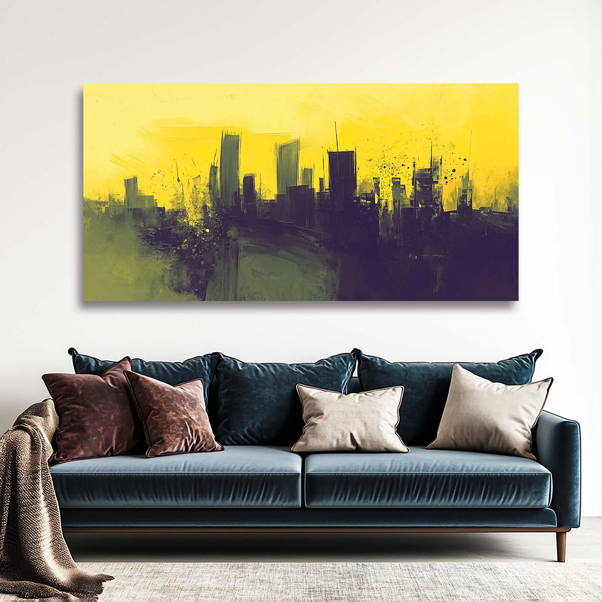 Yellow Urban Abstract Wall Art Modern Canvas Painting Prints Artwork Office Hallway Bedroom Living Room Decor