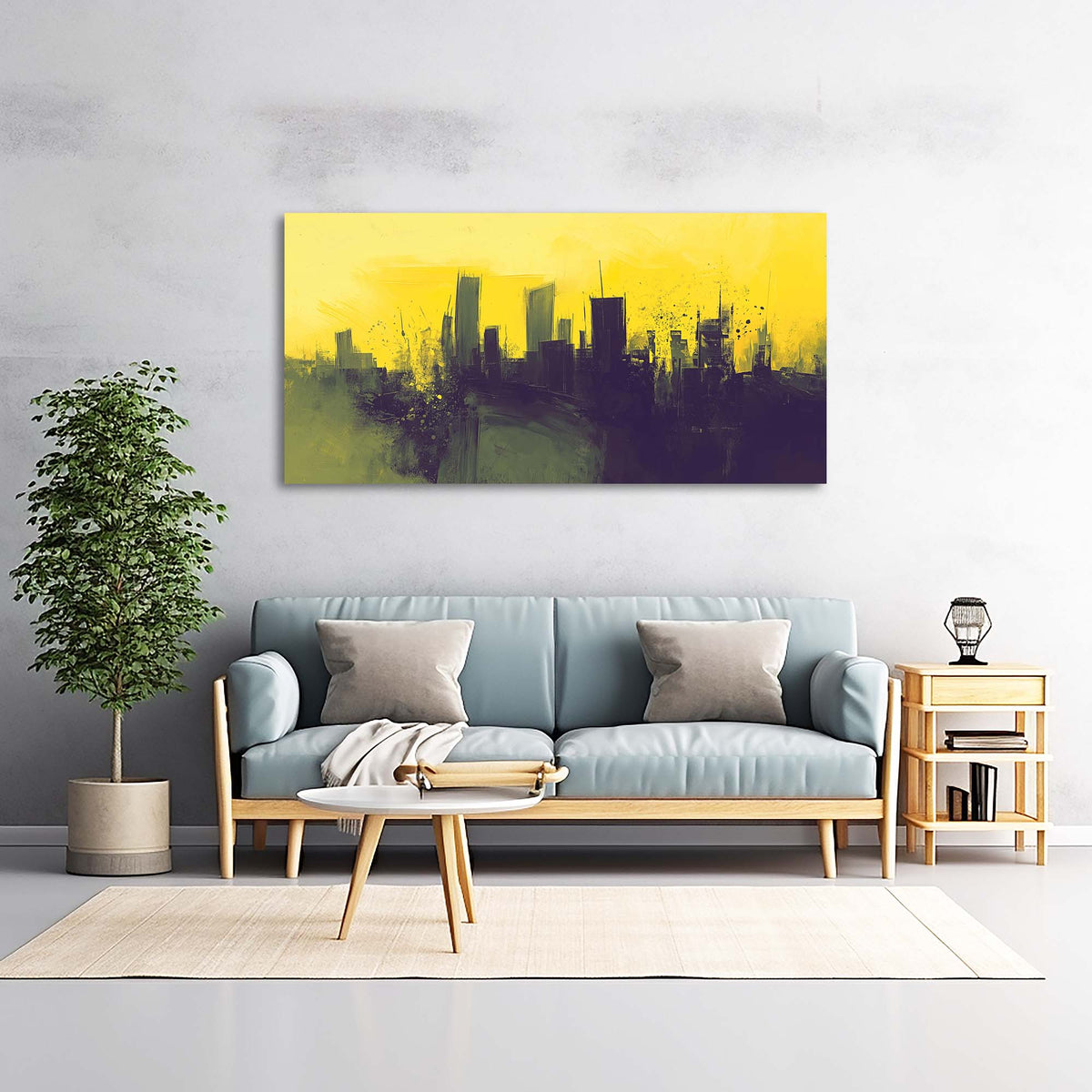 Yellow Urban Abstract Wall Art Modern Canvas Painting Prints Artwork Office Hallway Bedroom Living Room Decor