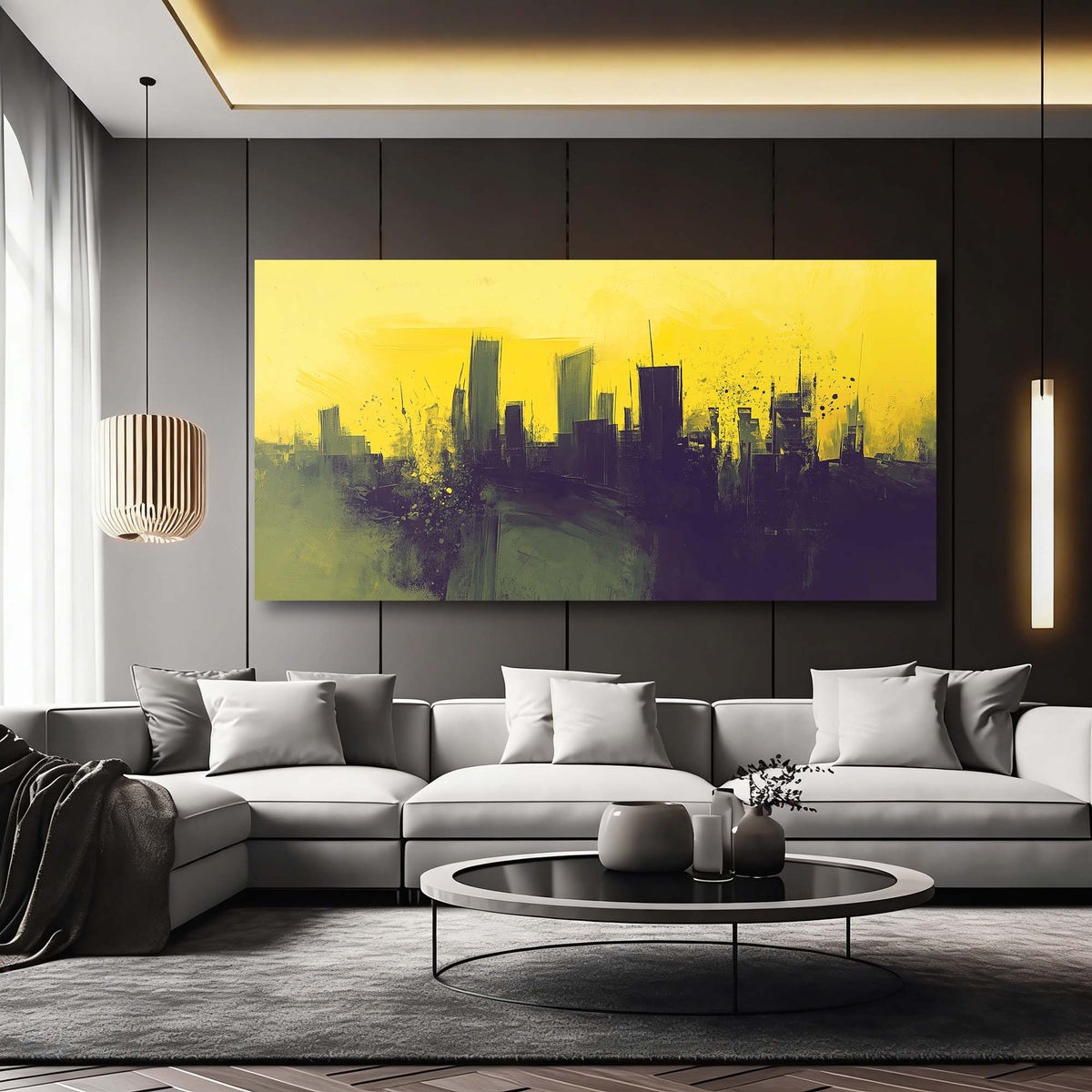 Yellow Urban Abstract Wall Art Modern Canvas Painting Prints Artwork Office Hallway Bedroom Living Room Decor
