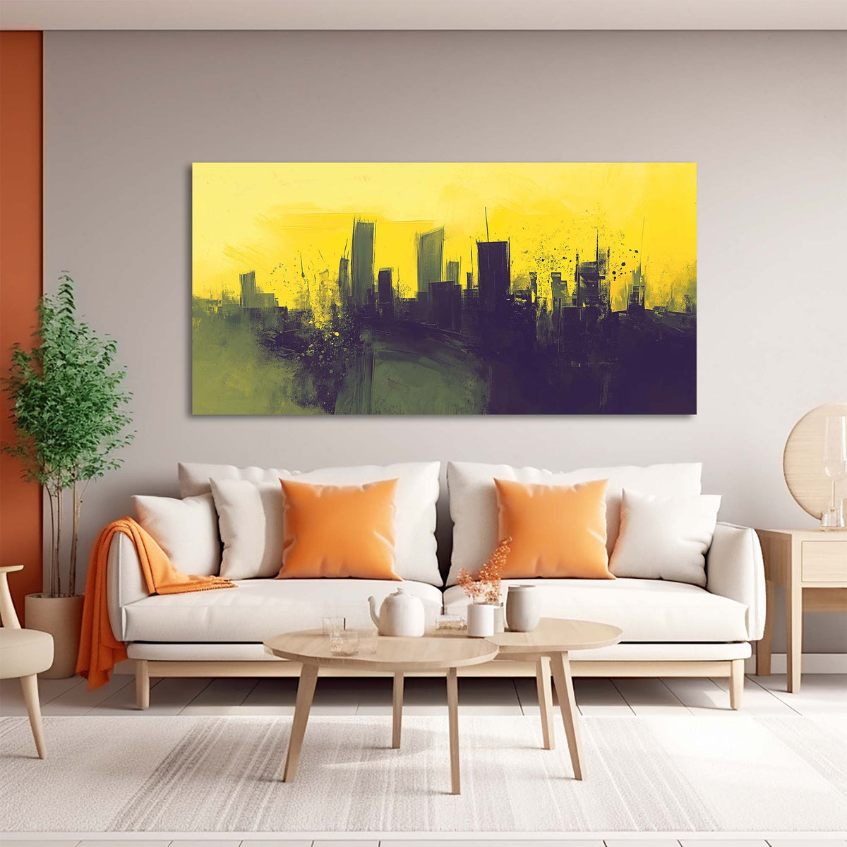 Yellow Urban Abstract Wall Art Modern Canvas Painting Prints Artwork Office Hallway Bedroom Living Room Decor