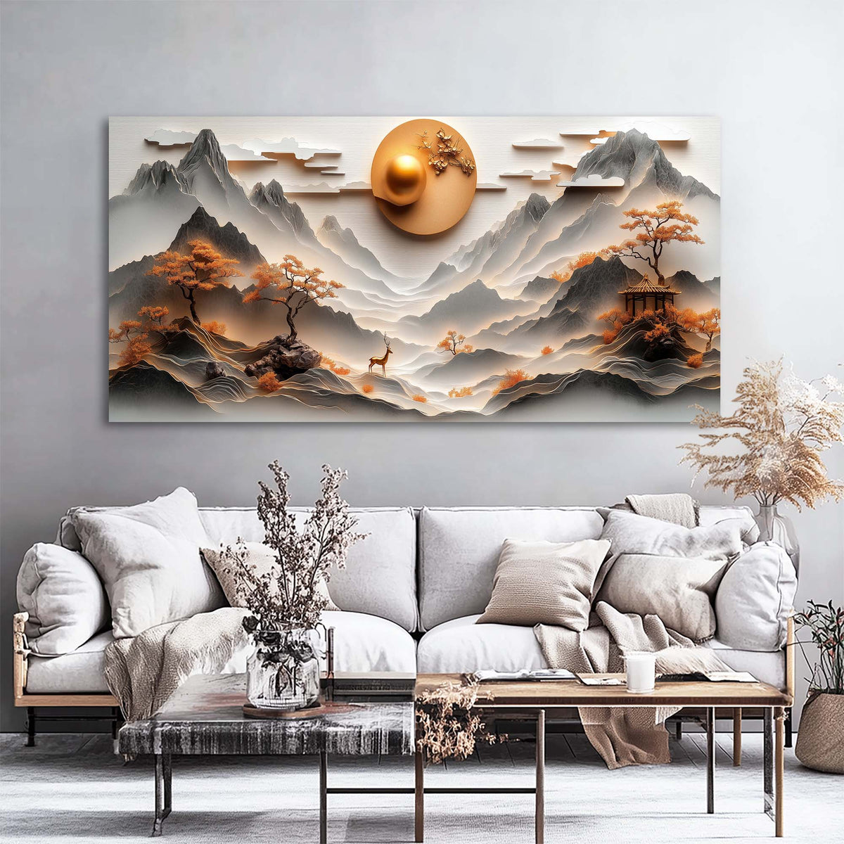 Orange Oriental Nature Wall Art Canvas Painting Prints Artwor Office Bedroom Living Room Decor