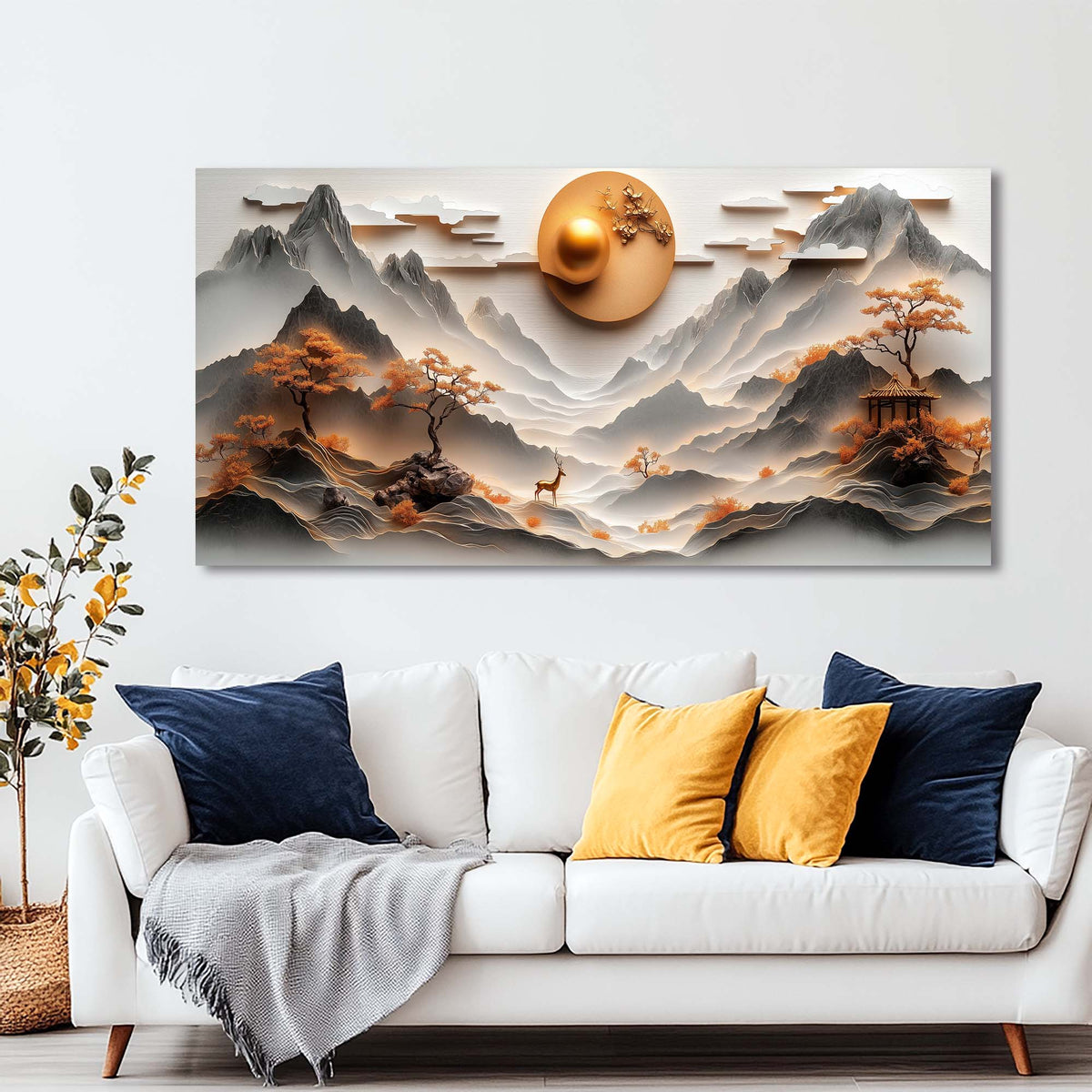 Orange Oriental Nature Wall Art Canvas Painting Prints Artwor Office Bedroom Living Room Decor