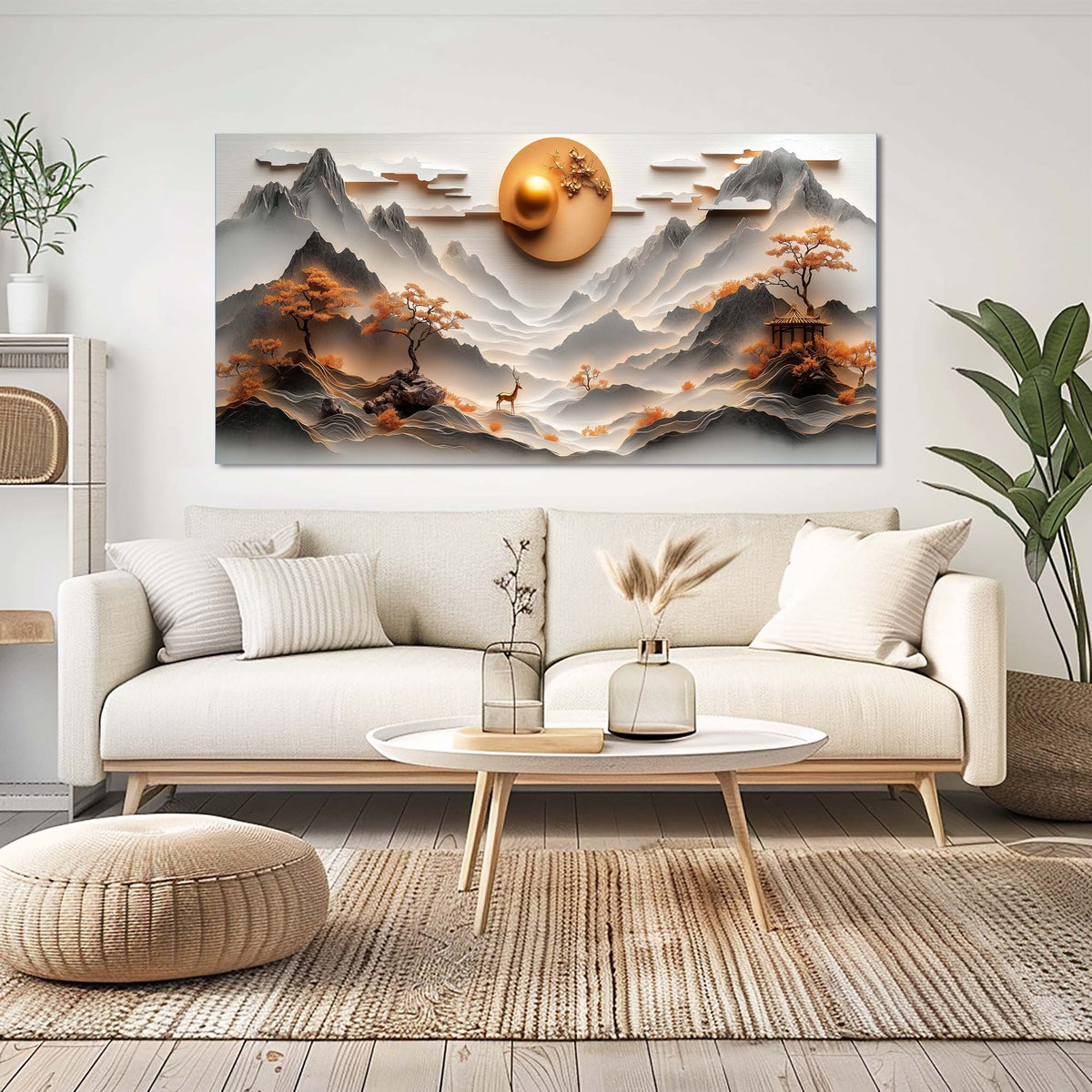 Orange Oriental Nature Wall Art Canvas Painting Prints Artwor Office Bedroom Living Room Decor