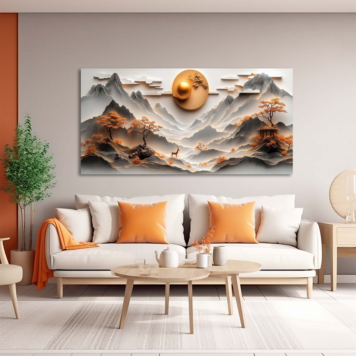 Orange Oriental Nature Wall Art Canvas Painting Prints Artwor Office Bedroom Living Room Decor