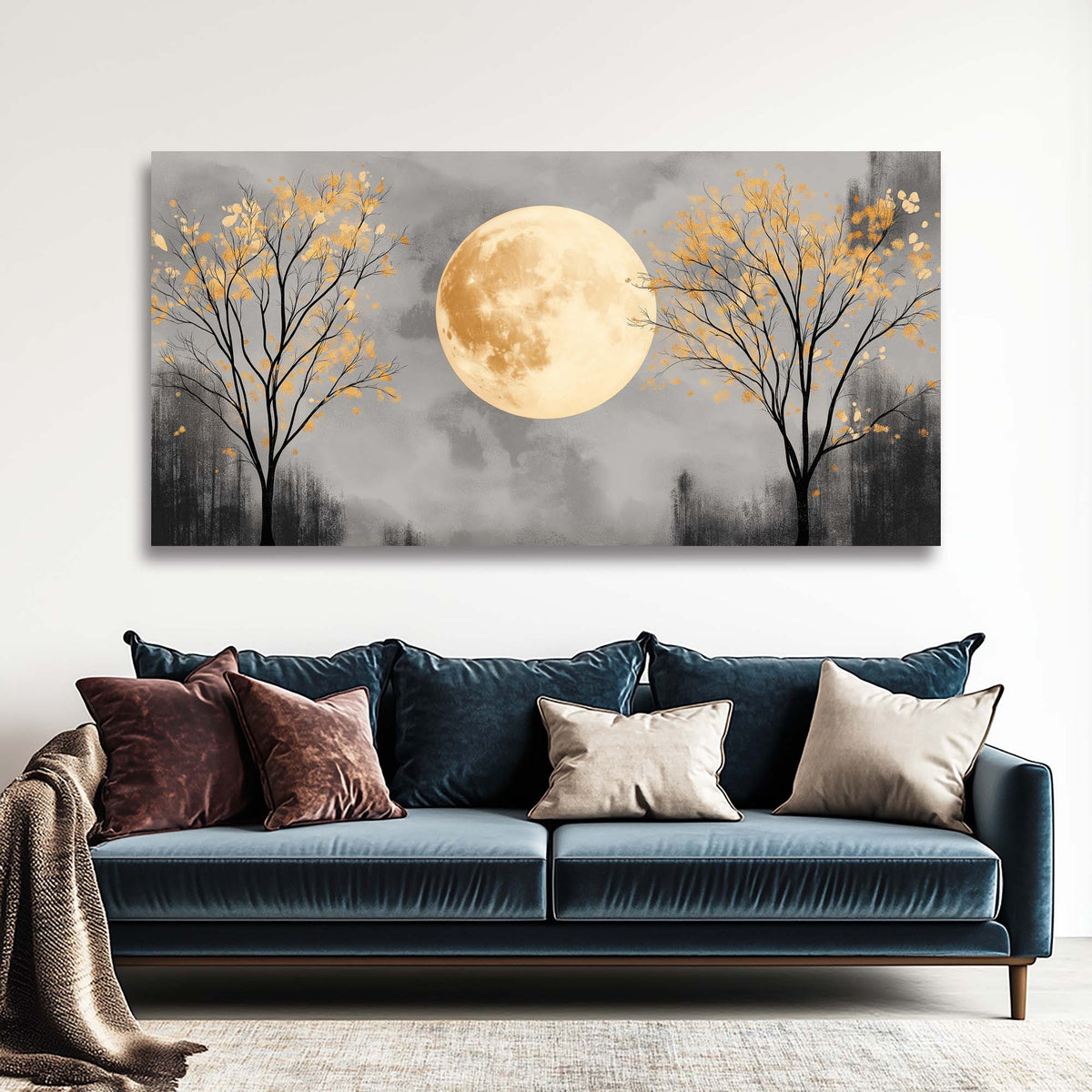 Navy Blue Mysterious Nature Wall Art Art Deco Painting Prints Canvas Artwork Living Room Family Bedroom Office Decor