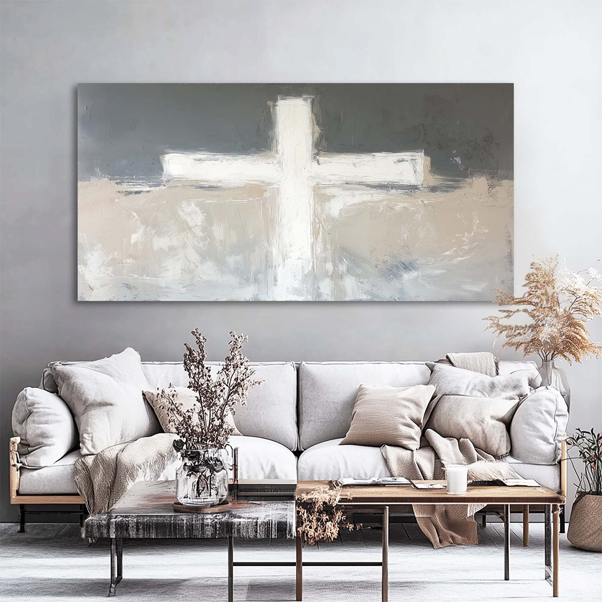 Dark Gray Abstract Religious Wall Art Modern Canvas Painting Prints Artwork Office Hallway Bedroom Living Room Decor
