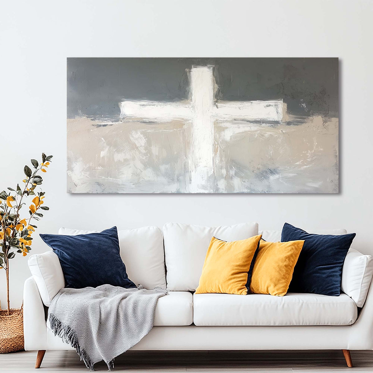 Dark Gray Abstract Religious Wall Art Modern Canvas Painting Prints Artwork Office Hallway Bedroom Living Room Decor