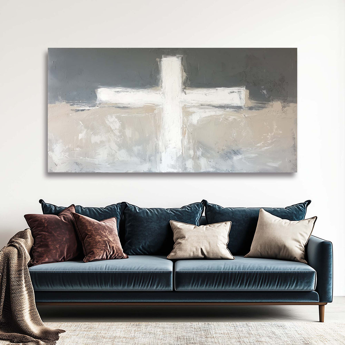 Dark Gray Abstract Religious Wall Art Modern Canvas Painting Prints Artwork Office Hallway Bedroom Living Room Decor