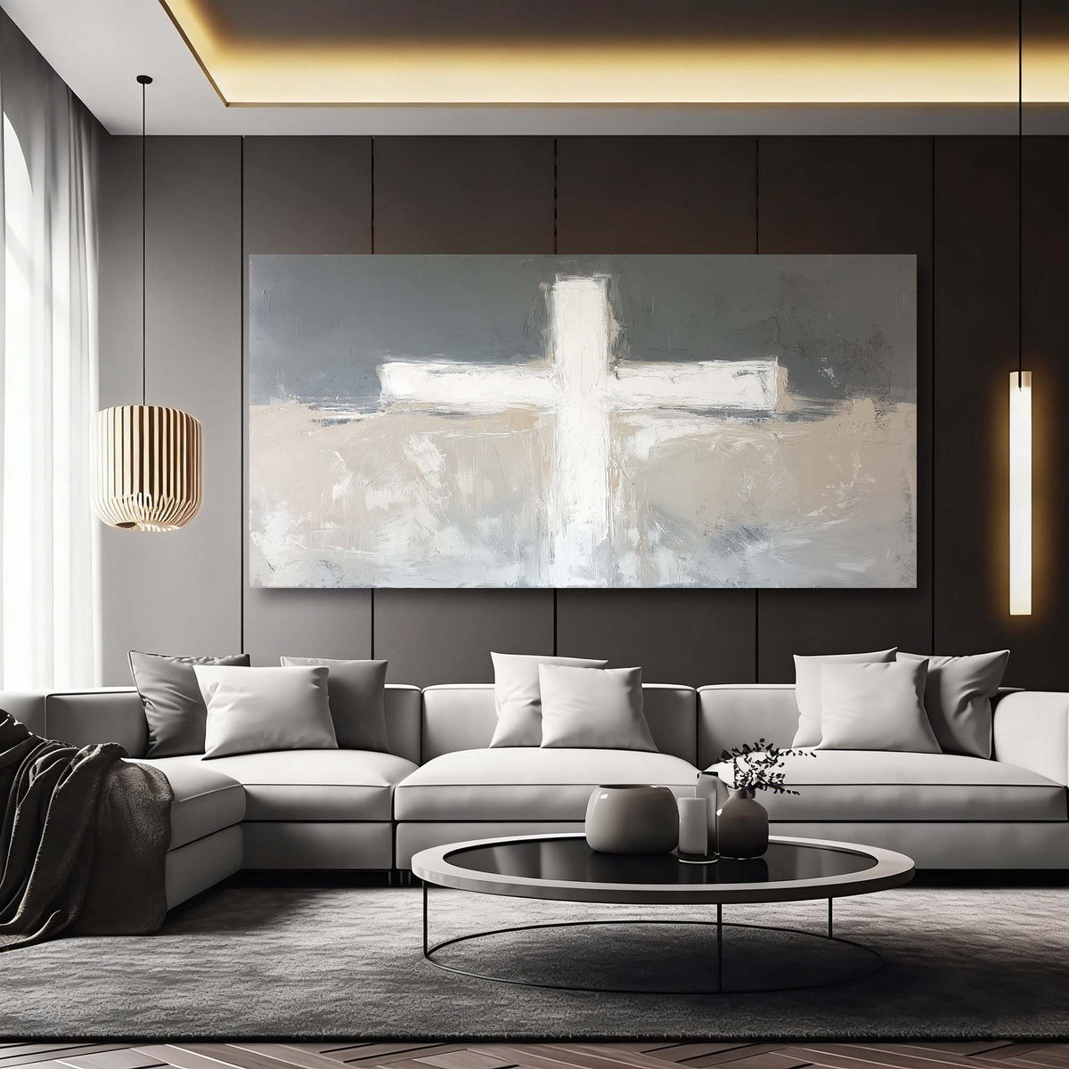 Dark Gray Abstract Religious Wall Art Modern Canvas Painting Prints Artwork Office Hallway Bedroom Living Room Decor