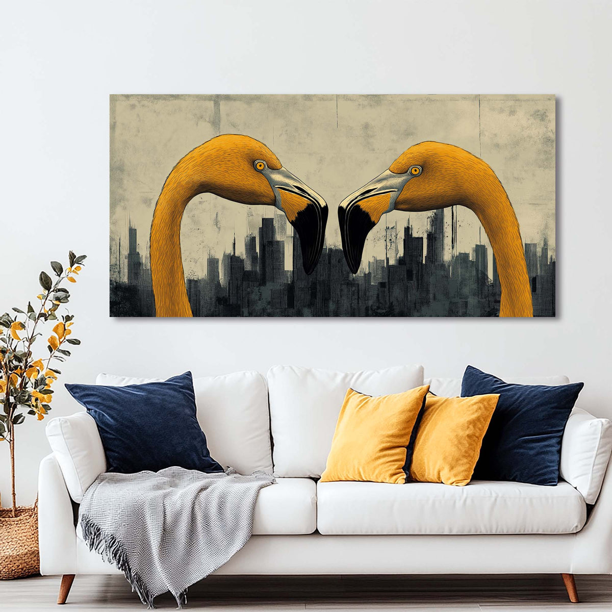 Navy Blue Urban Birds Wall Art for Living Room Canvas Painting Prints Artwork Family Bedroom Office Decor