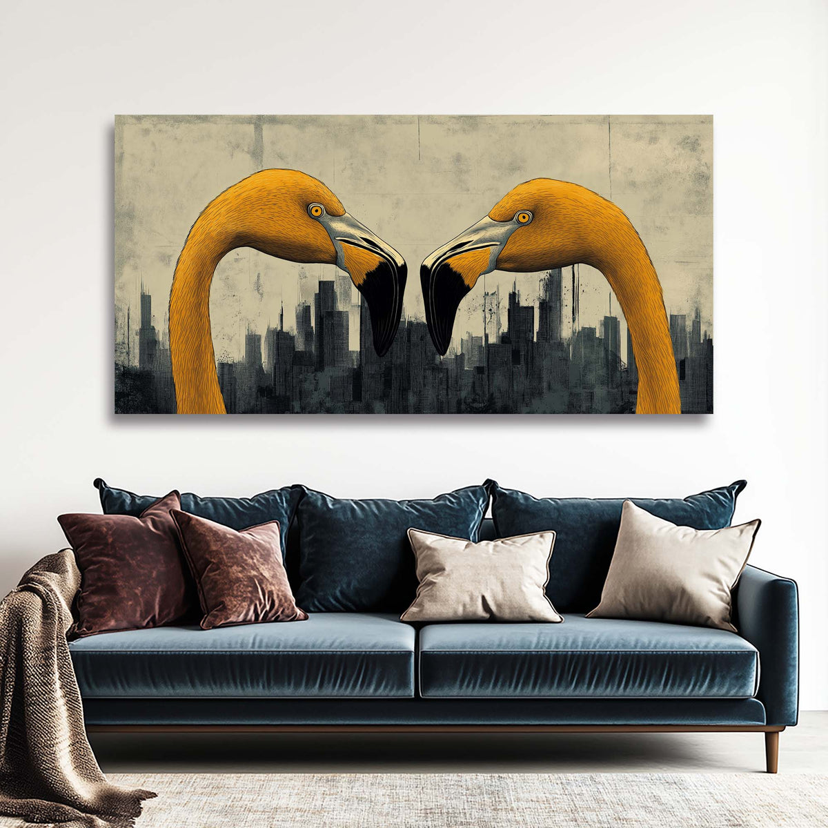 Navy Blue Urban Birds Wall Art for Living Room Canvas Painting Prints Artwork Family Bedroom Office Decor