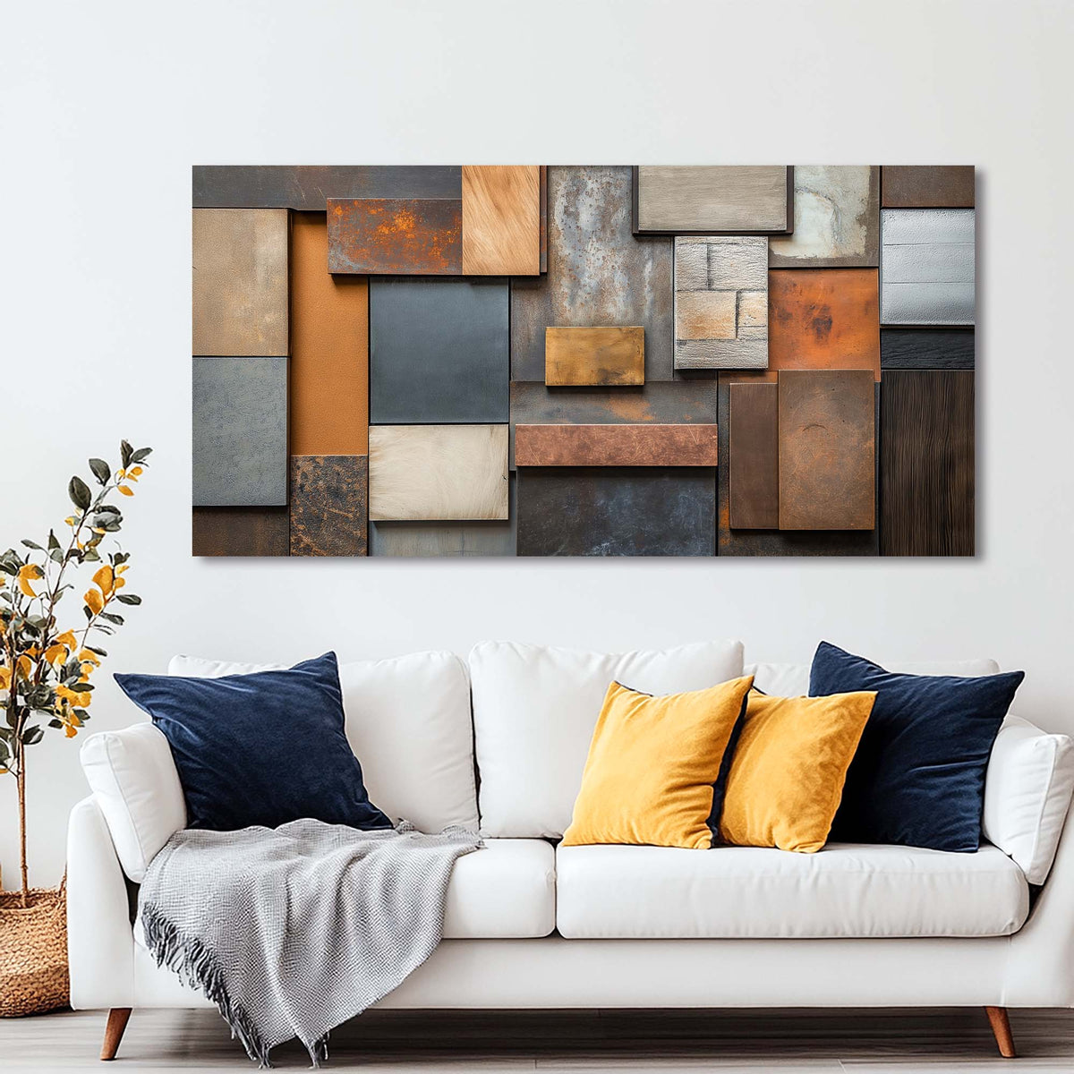 Navy Blue Rustic Abstract Wall Art Modern Canvas Painting Prints Artwork Office Hallway Bedroom Living Room Decor