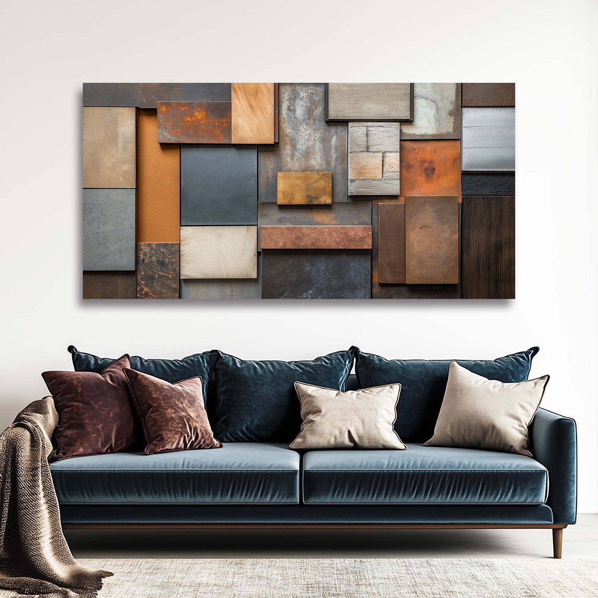 Navy Blue Rustic Abstract Wall Art Modern Canvas Painting Prints Artwork Office Hallway Bedroom Living Room Decor