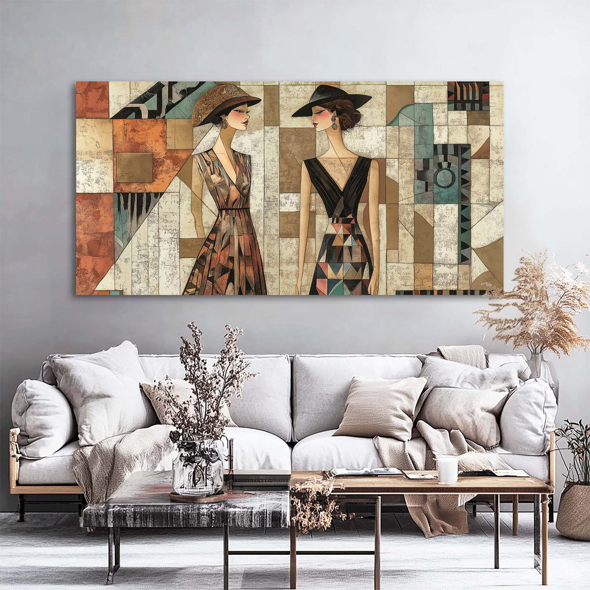 Navy Blue Vintage Abstract Wall Art for Living Room Canvas Painting Prints Artwork Family Bedroom Office Decor