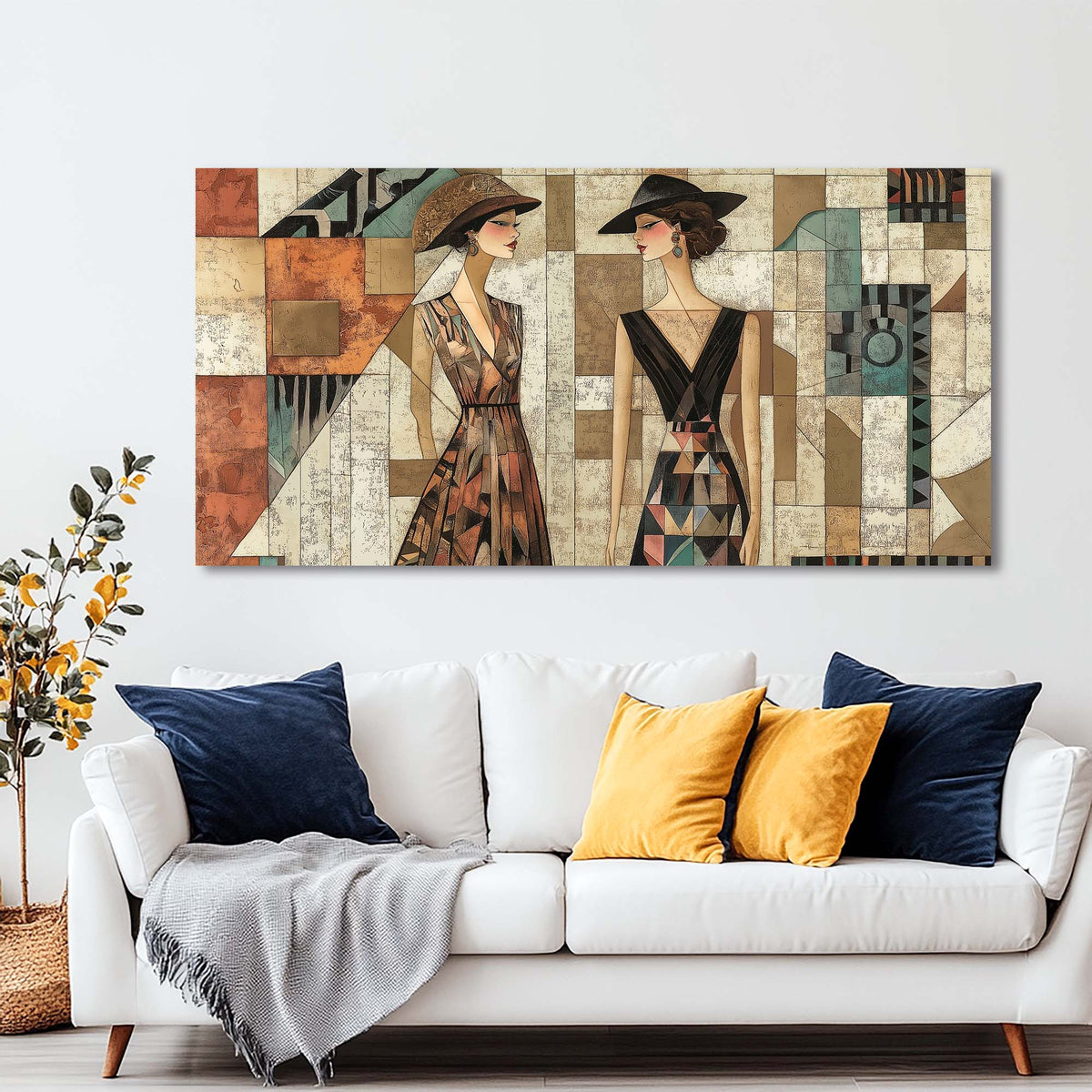 Navy Blue Vintage Abstract Wall Art for Living Room Canvas Painting Prints Artwork Family Bedroom Office Decor