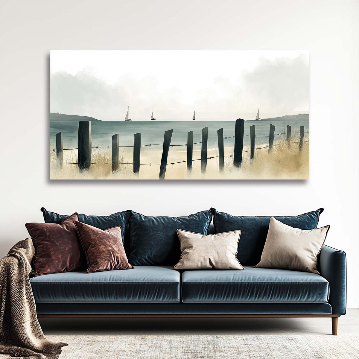 Navy Blue Nautical Nature Wall Art Modern Canvas Painting Prints Artwork Office Hallway Bedroom Living Room Decor