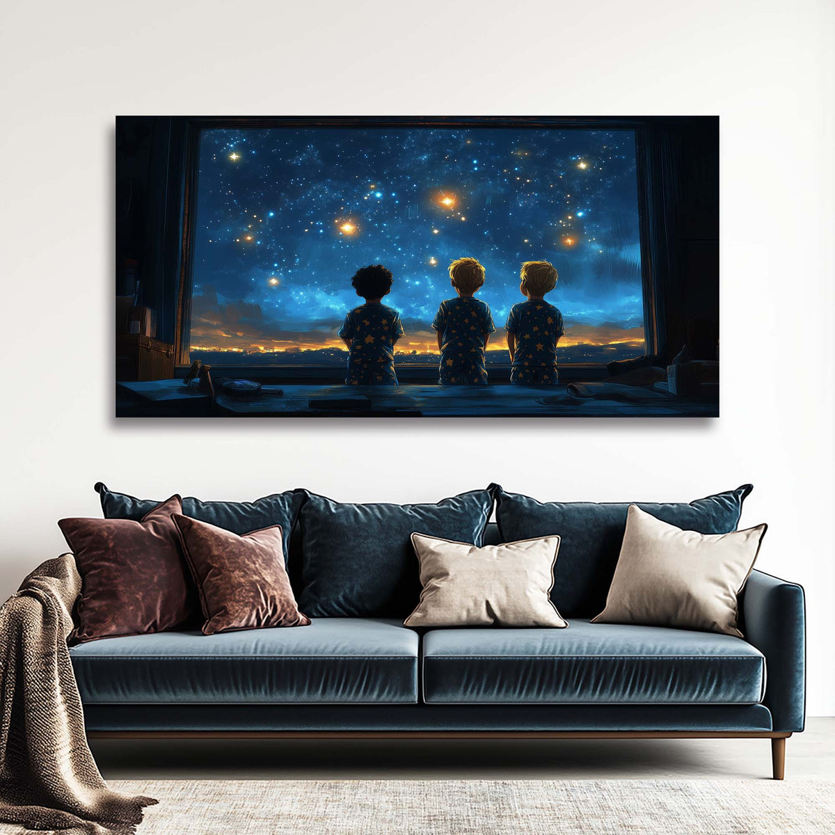 Navy Blue Science Fiction Wall Art for Living Room Canvas Painting Prints Art Deco Artwork Office Bedroom Decor