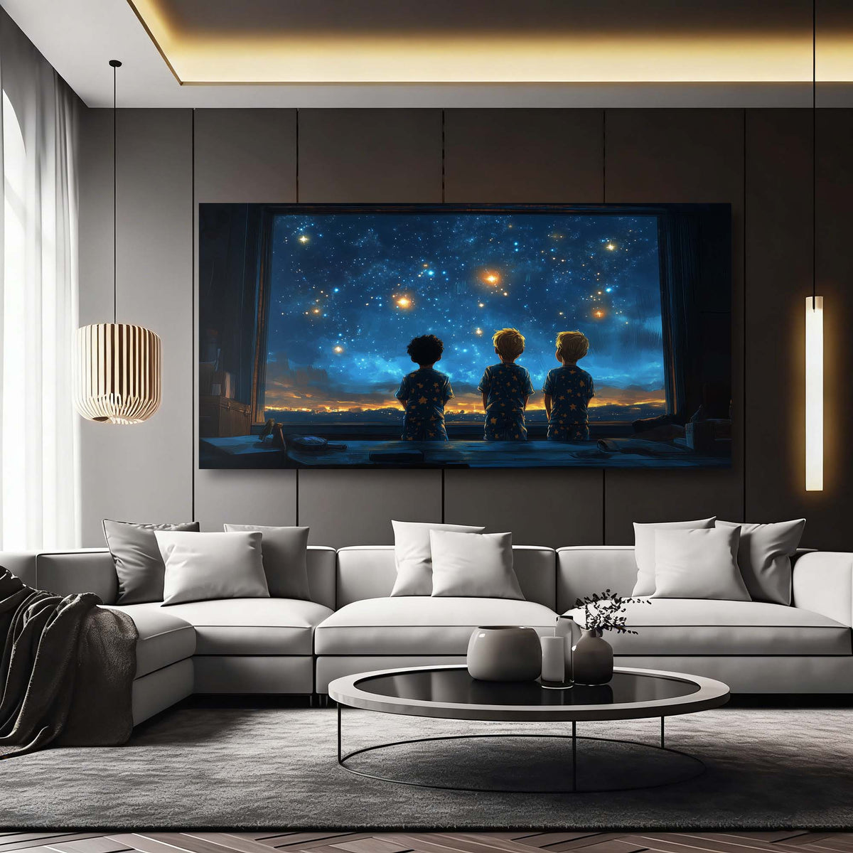 Navy Blue Science Fiction Wall Art for Living Room Canvas Painting Prints Art Deco Artwork Office Bedroom Decor