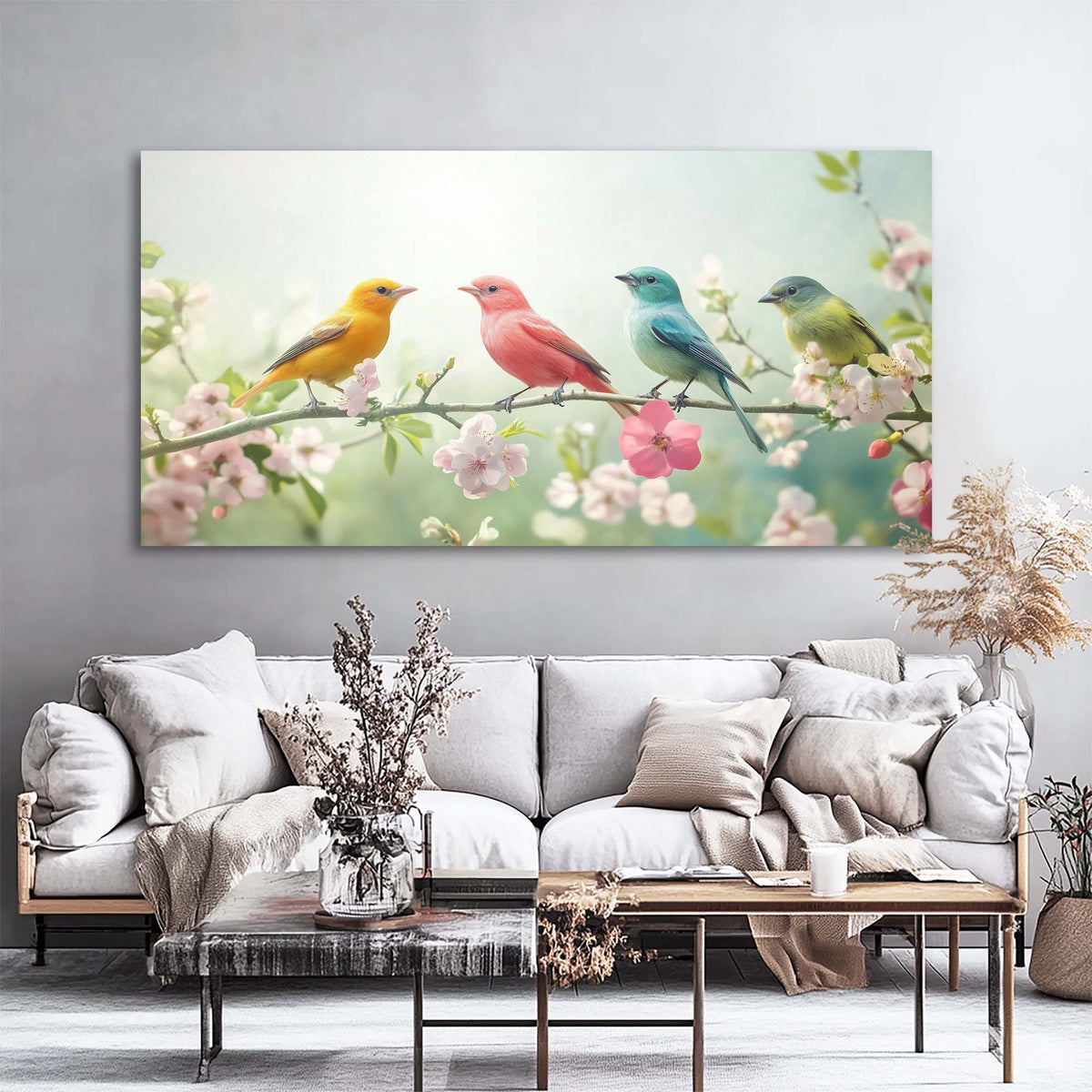 Pink Pretty Floral Wall Art for Living Room Canvas Painting Prints Artwork Family Bedroom Office Decor