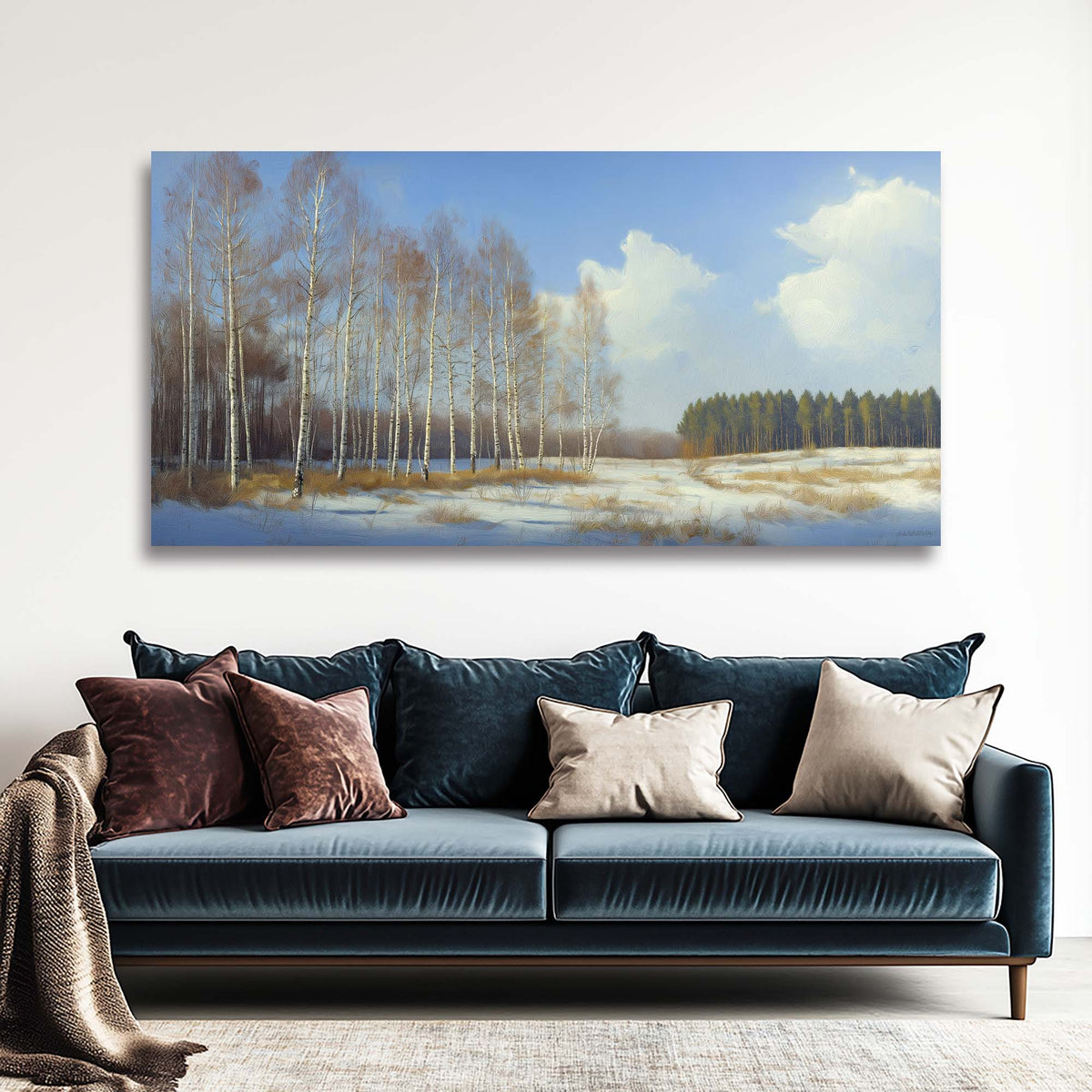 Navy Blue Nature Wall Art for Living Room Canvas Painting Prints Art Deco Artwork Office Bedroom Decor
