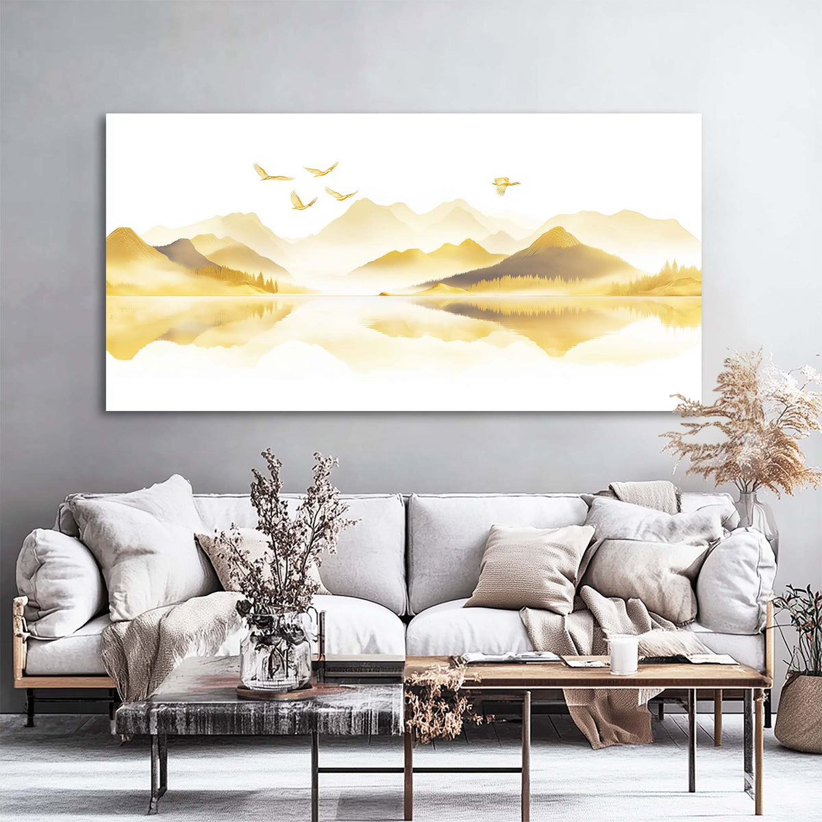 Gold Asian Nature Wall Art for Living Room Canvas Painting Prints Artwork Family Bedroom Office Decor