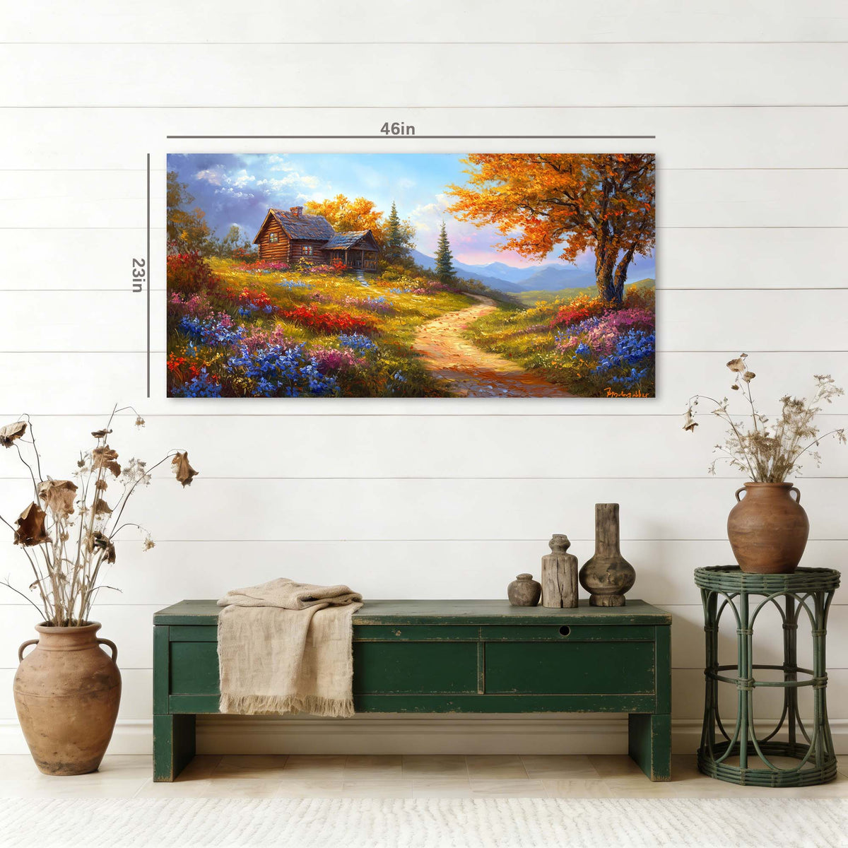 Khaki Rustic Floral Wall Art for Living Room Canvas Painting Prints Artwork Family Bedroom Office Decor