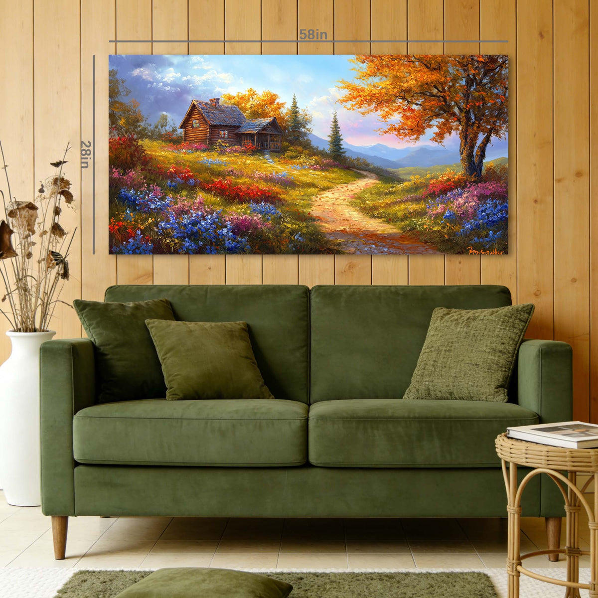 Khaki Rustic Floral Wall Art for Living Room Canvas Painting Prints Artwork Family Bedroom Office Decor