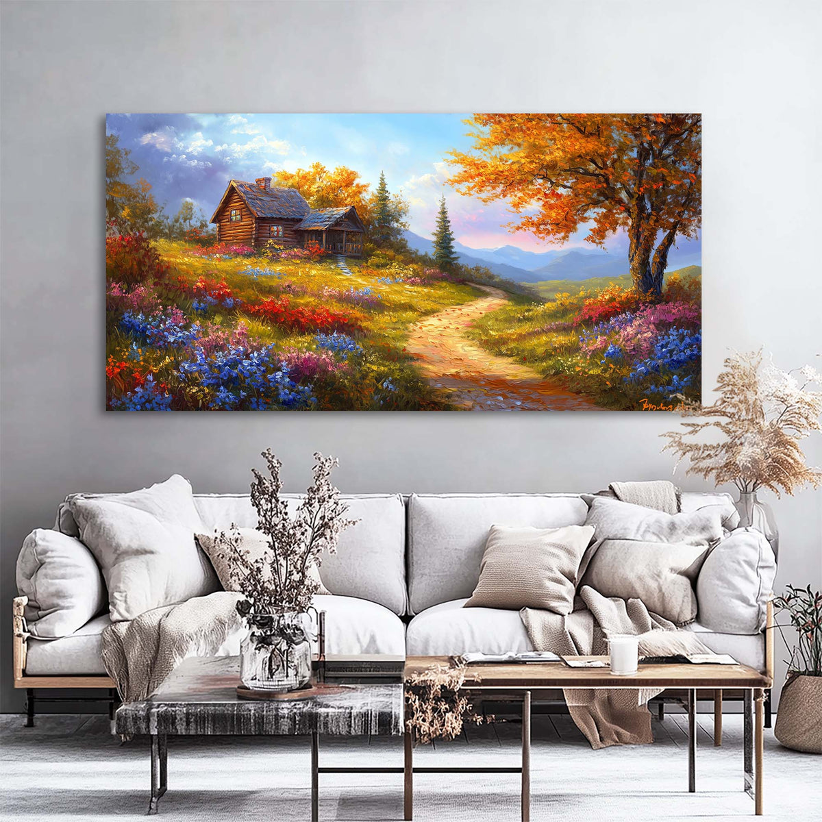 Khaki Rustic Floral Wall Art for Living Room Canvas Painting Prints Artwork Family Bedroom Office Decor